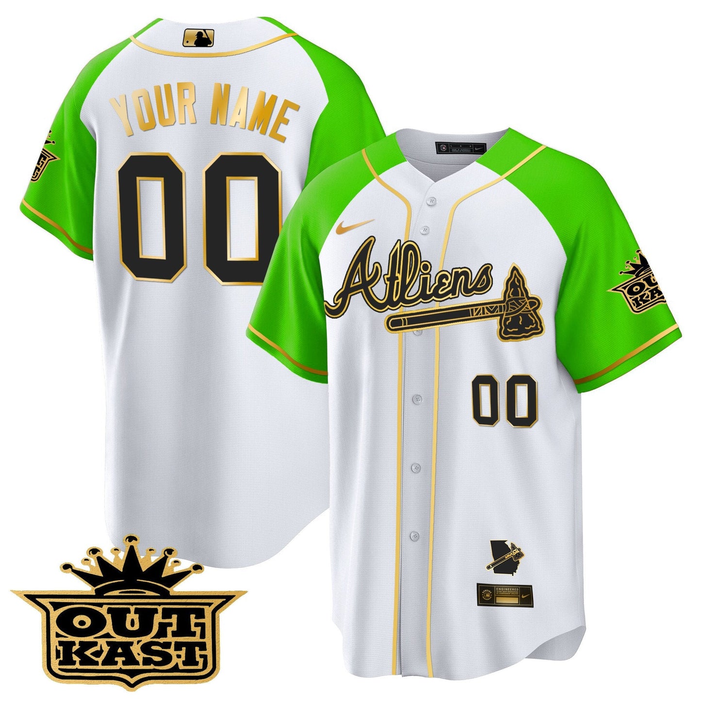 Atlanta Braves Atliens Gold Alternate Cool Base Custom Jersey - All Stitched