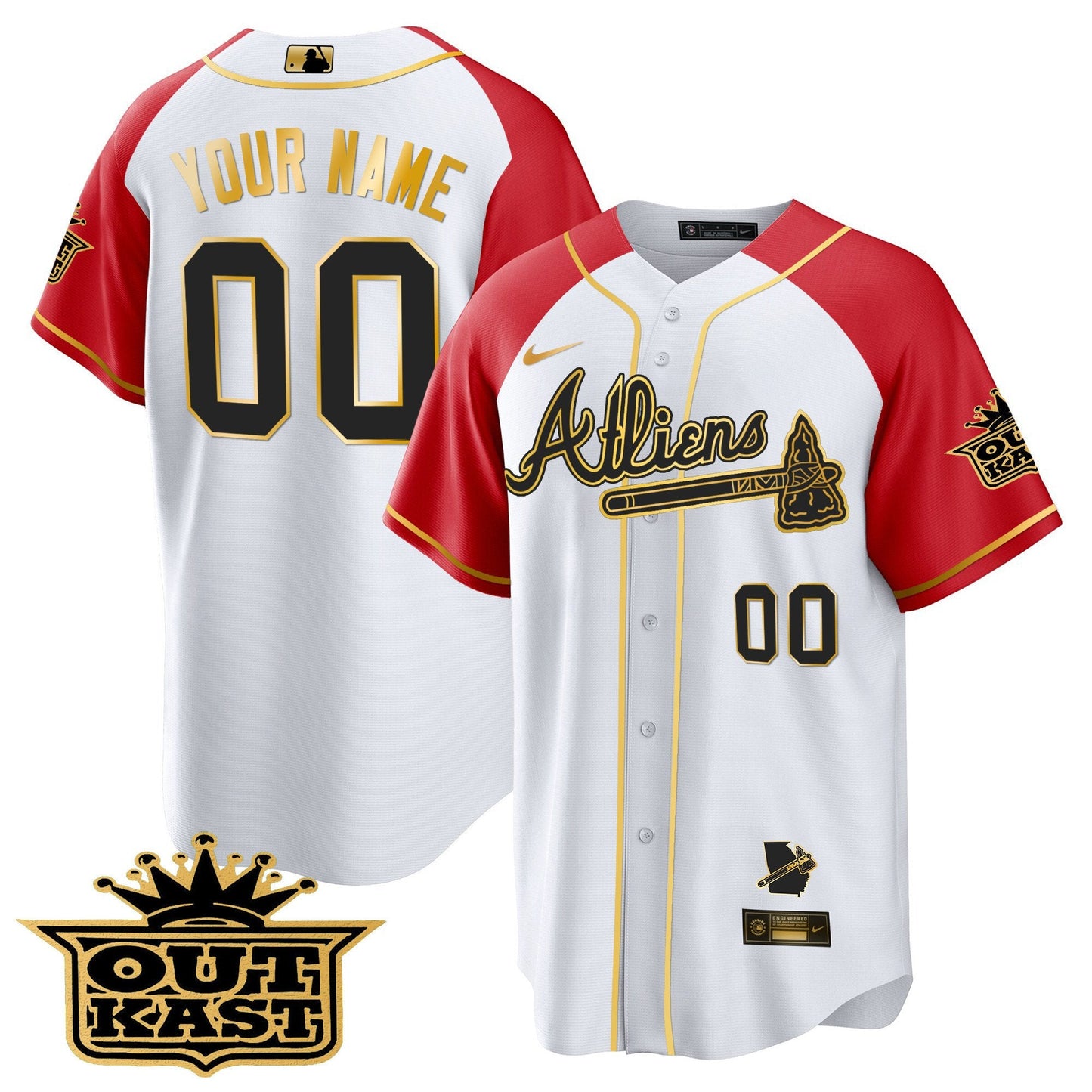 Atlanta Braves Atliens Gold Alternate Cool Base Custom Jersey - All Stitched