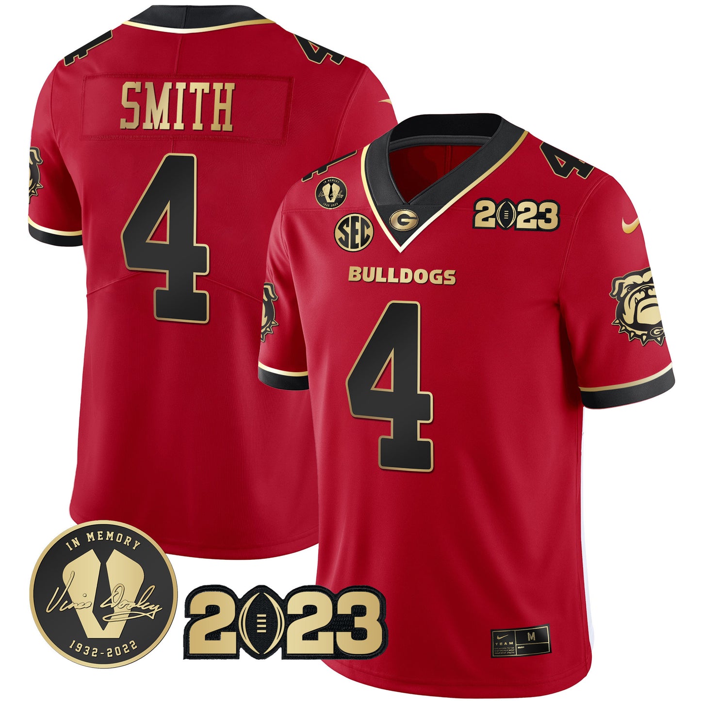 Georgia Bulldogs 2023 Champions Black Red Gold Jersey - All Stitched