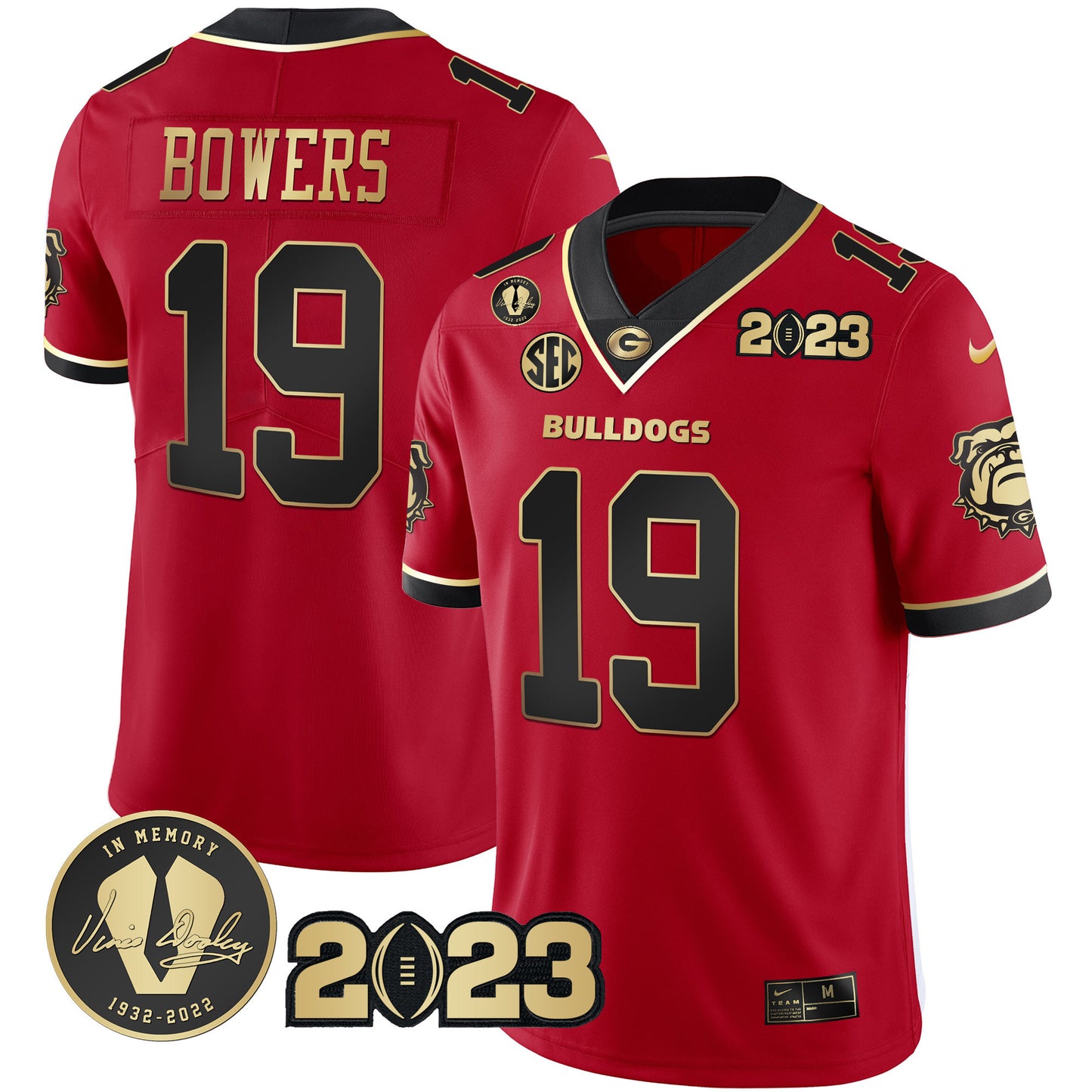 Georgia Bulldogs 2023 Champions Black Red Gold Jersey - All Stitched