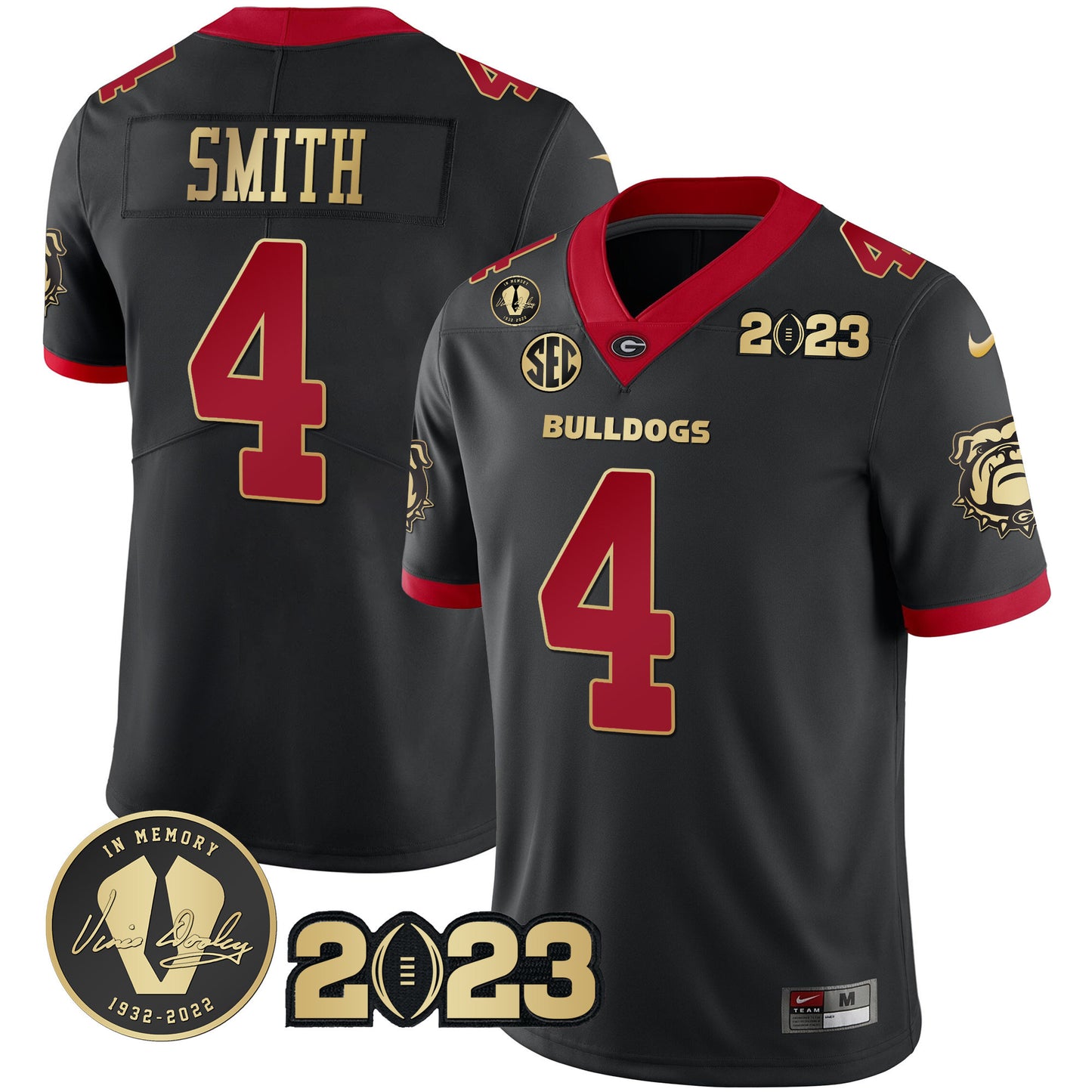 Georgia Bulldogs 2023 Champions Black Red Gold Jersey - All Stitched