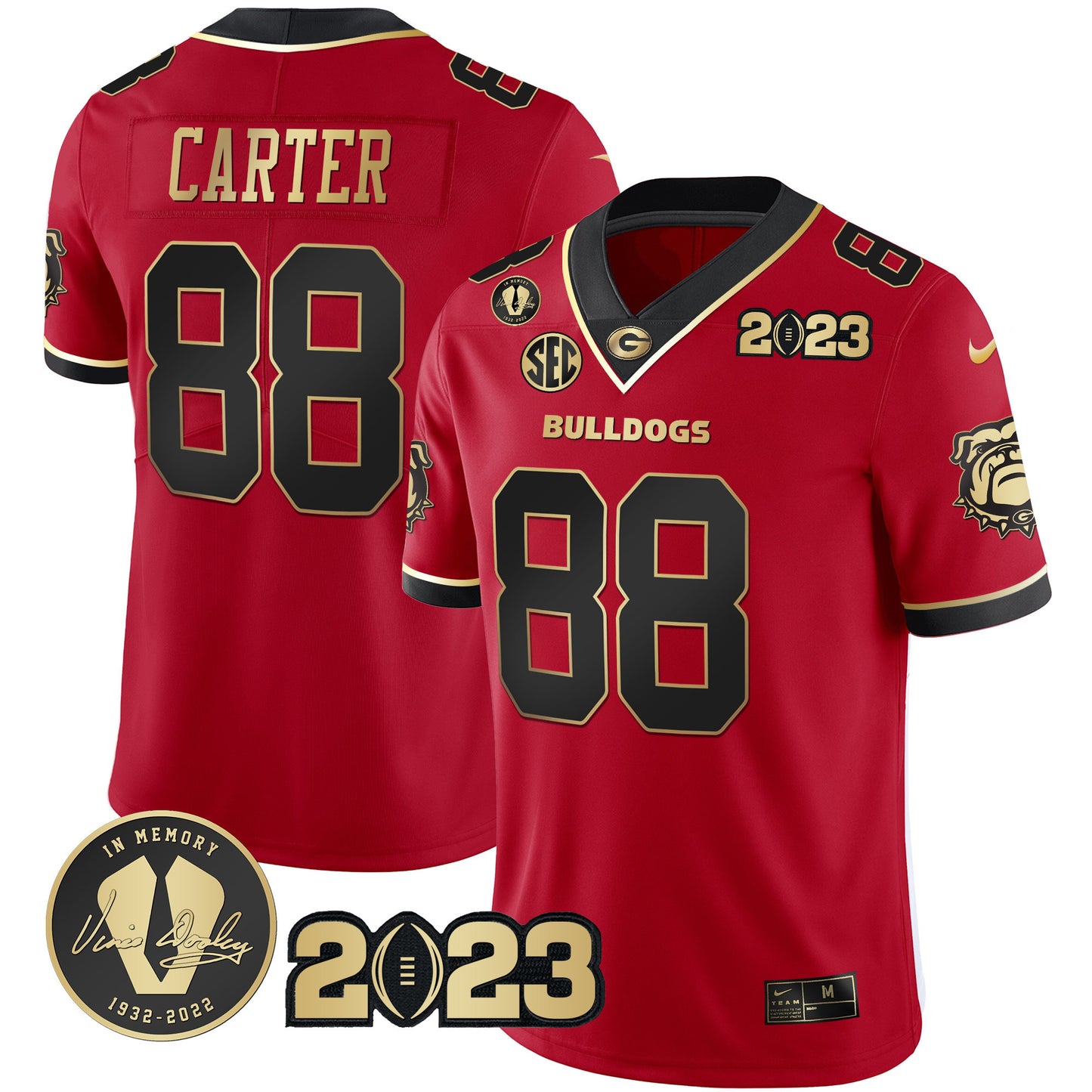 Georgia Bulldogs 2023 Champions Black Red Gold Jersey - All Stitched