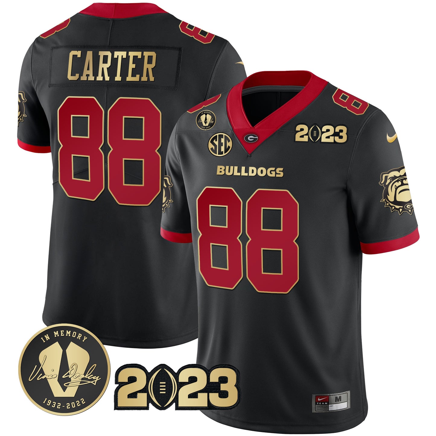 Georgia Bulldogs 2023 Champions Black Red Gold Jersey - All Stitched