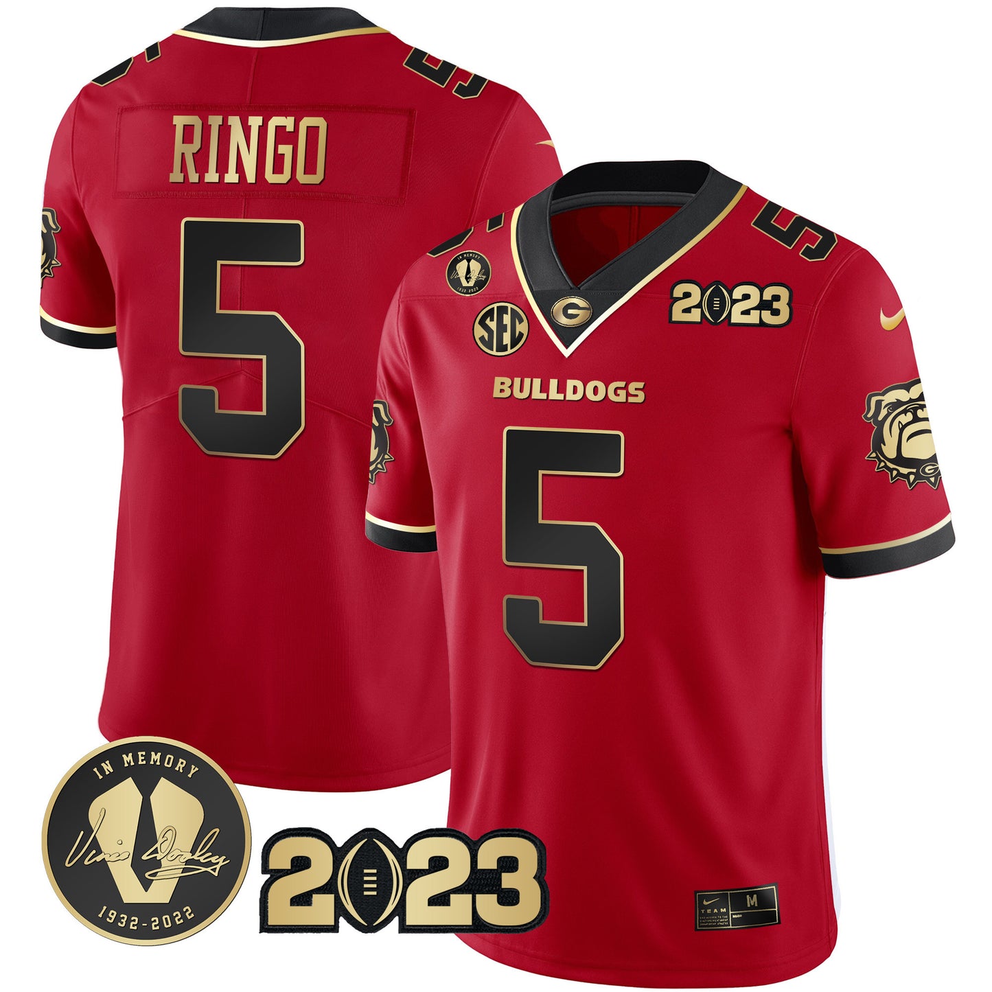 Georgia Bulldogs 2023 Champions Black Red Gold Jersey - All Stitched
