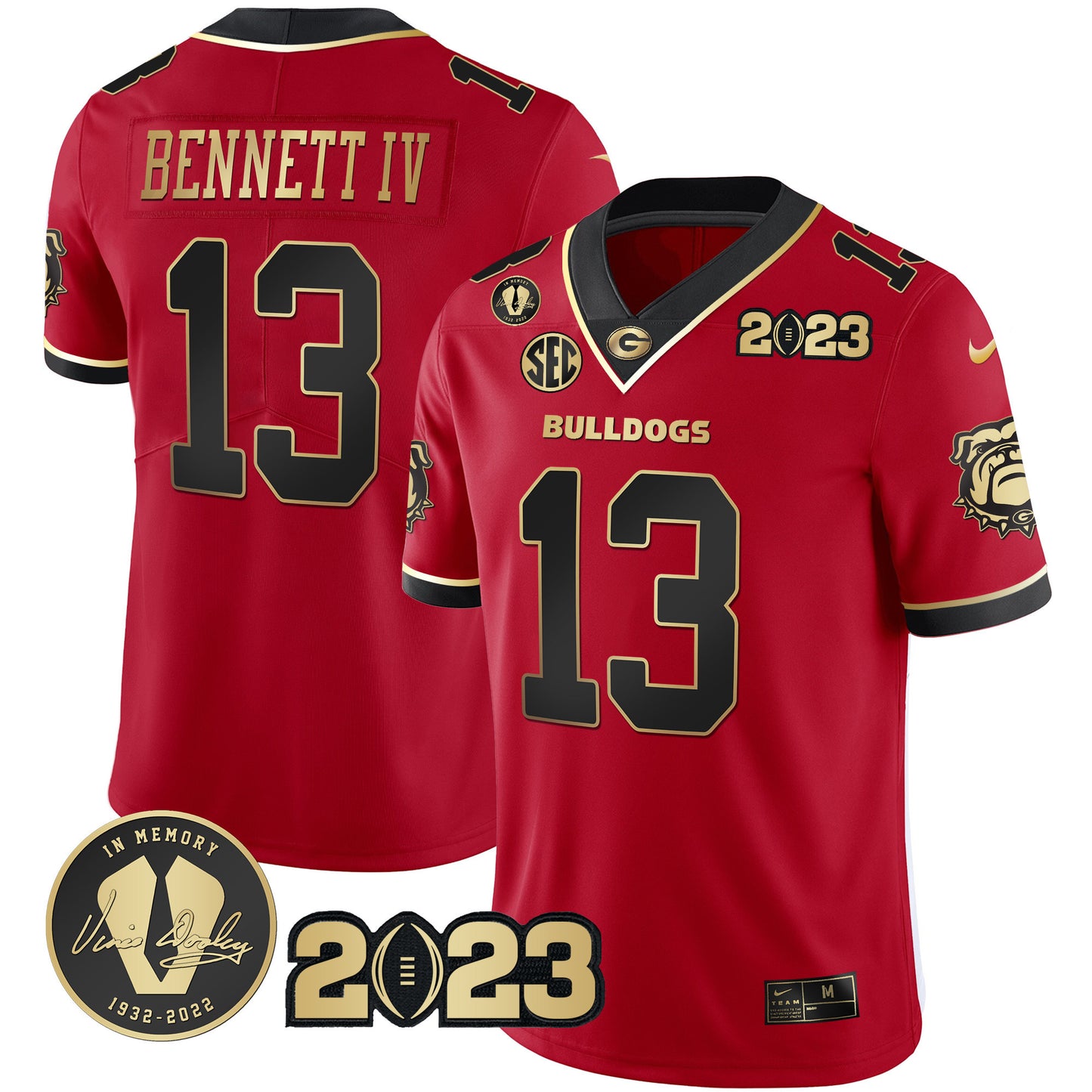 Georgia Bulldogs 2023 Champions Black Red Gold Jersey - All Stitched