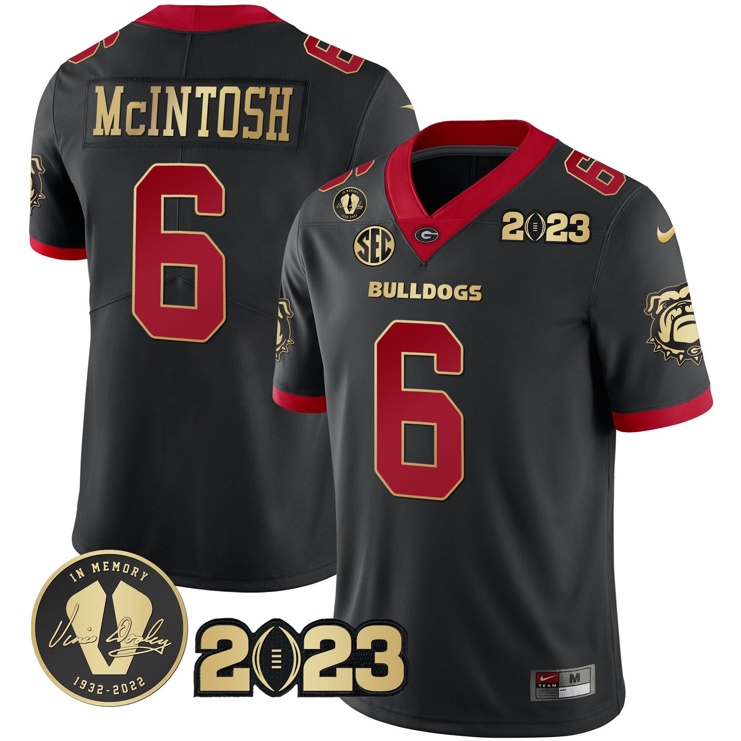 Georgia Bulldogs 2023 Champions Black Red Gold Jersey - All Stitched