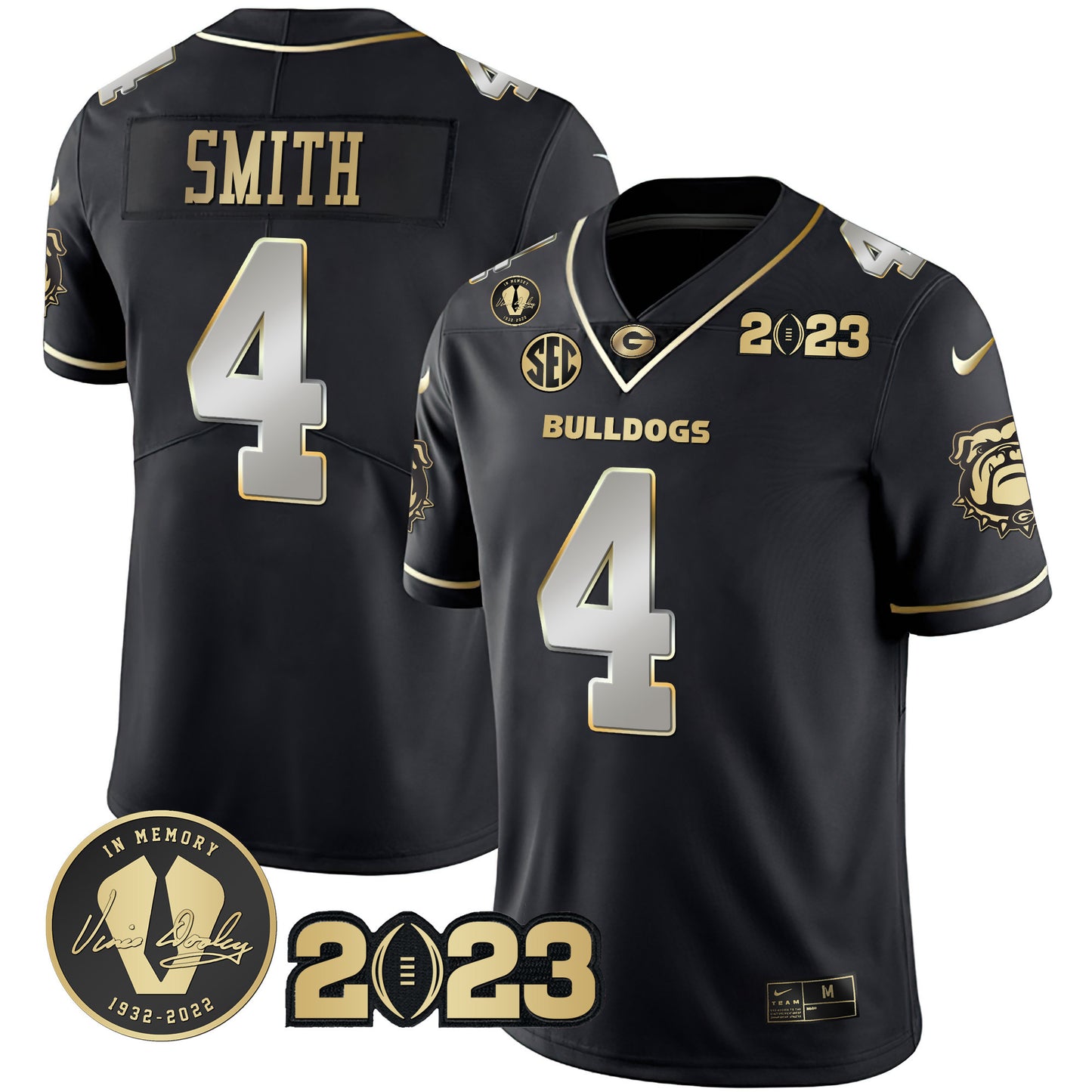 Georgia Bulldogs 2023 Champions Black Red Gold Jersey - All Stitched