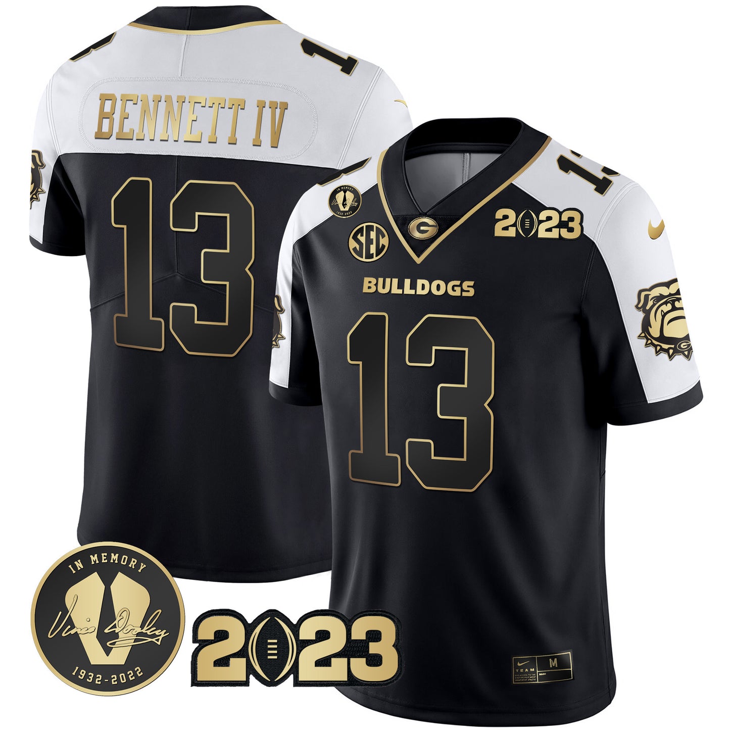 Georgia Bulldogs 2023 Champions Black Red Gold Jersey - All Stitched