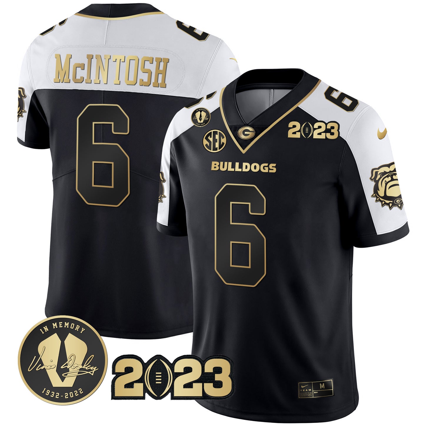 Georgia Bulldogs 2023 Champions Black Red Gold Jersey - All Stitched