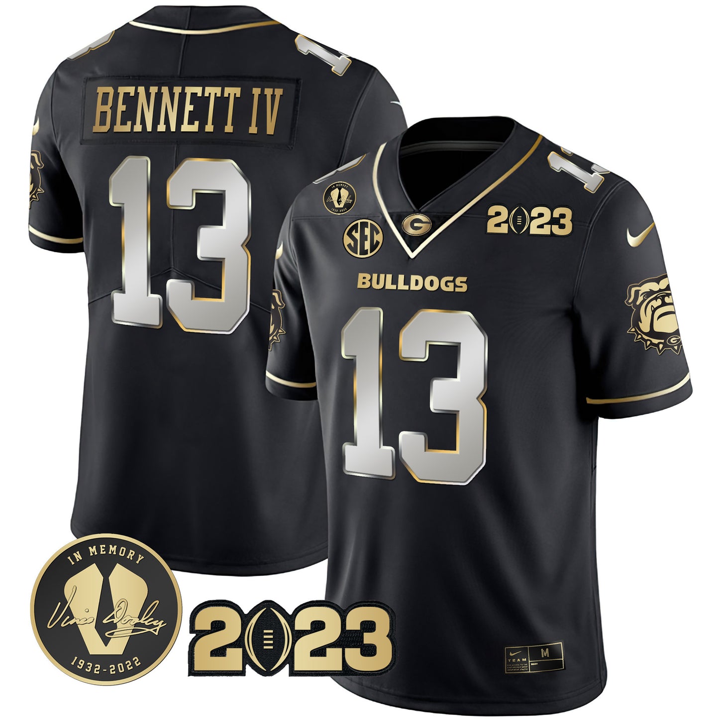 Georgia Bulldogs 2023 Champions Black Red Gold Jersey - All Stitched