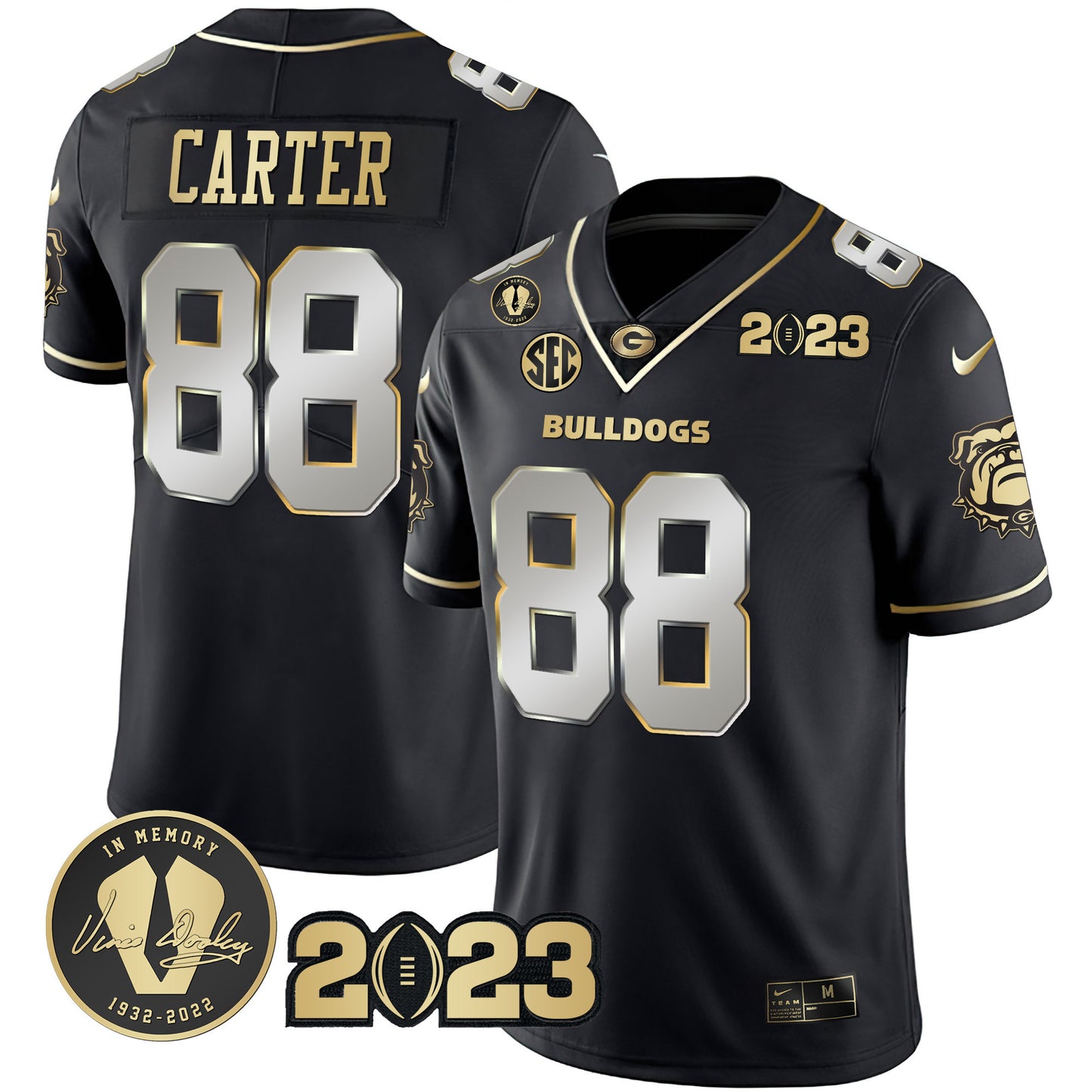 Georgia Bulldogs 2023 Champions Black Red Gold Jersey - All Stitched