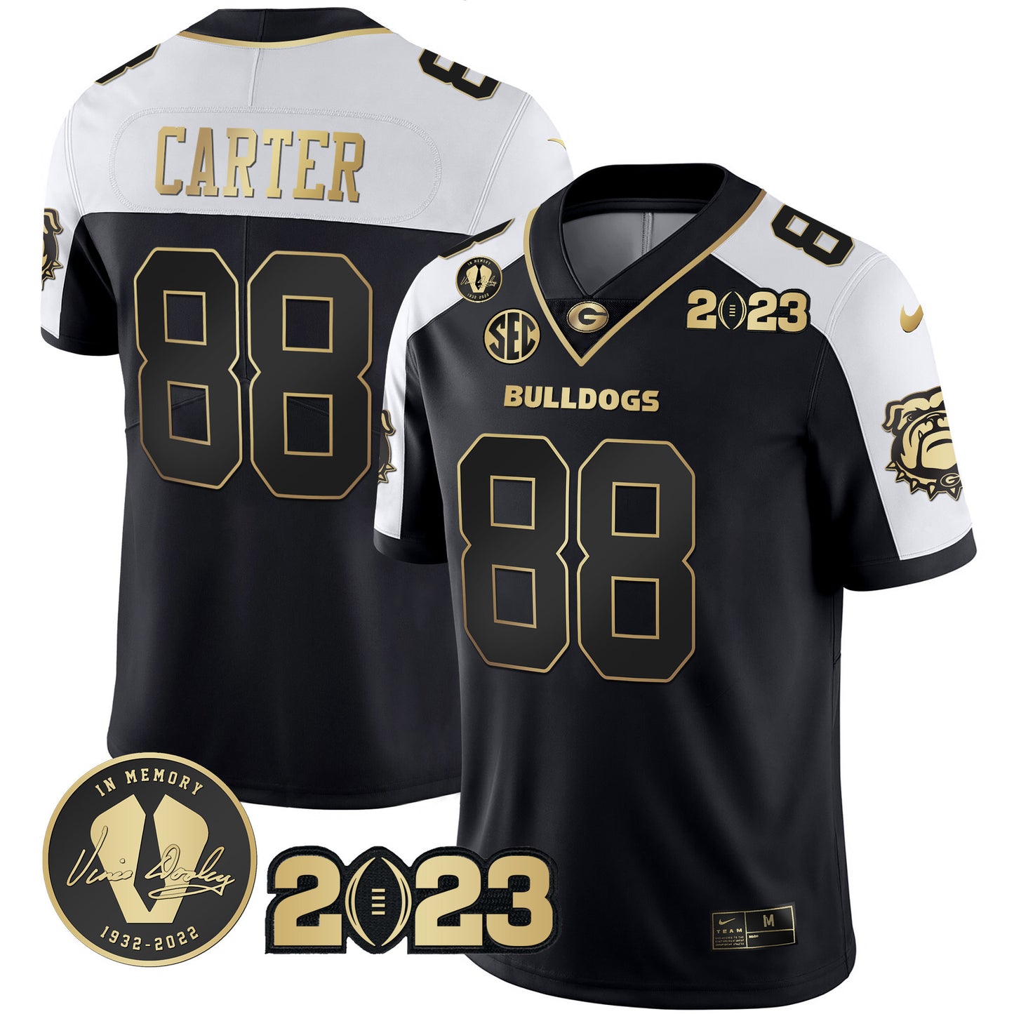 Georgia Bulldogs 2023 Champions Black Red Gold Jersey - All Stitched