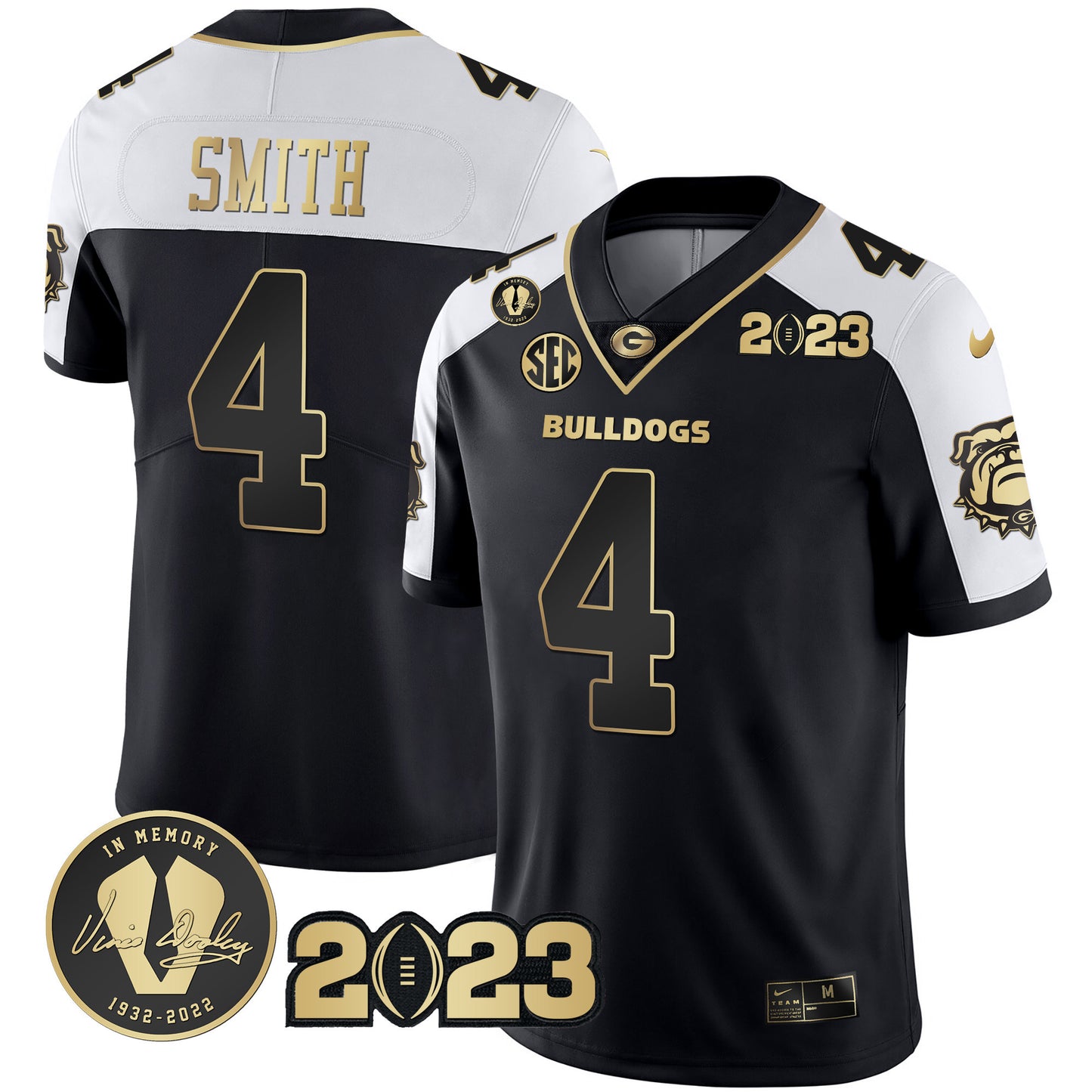 Georgia Bulldogs 2023 Champions Black Red Gold Jersey - All Stitched
