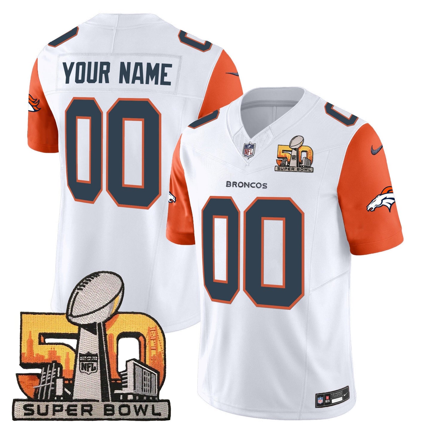 DEN Super Bowl 50 Patch Vapor Custom Jersey - All Stitched