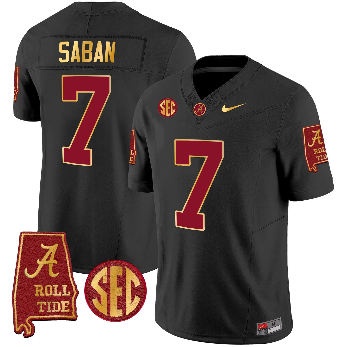 Nick Saban Alabama Crimson Tide #7 Champions Gold Trim Vapor Jersey - All Stitched
