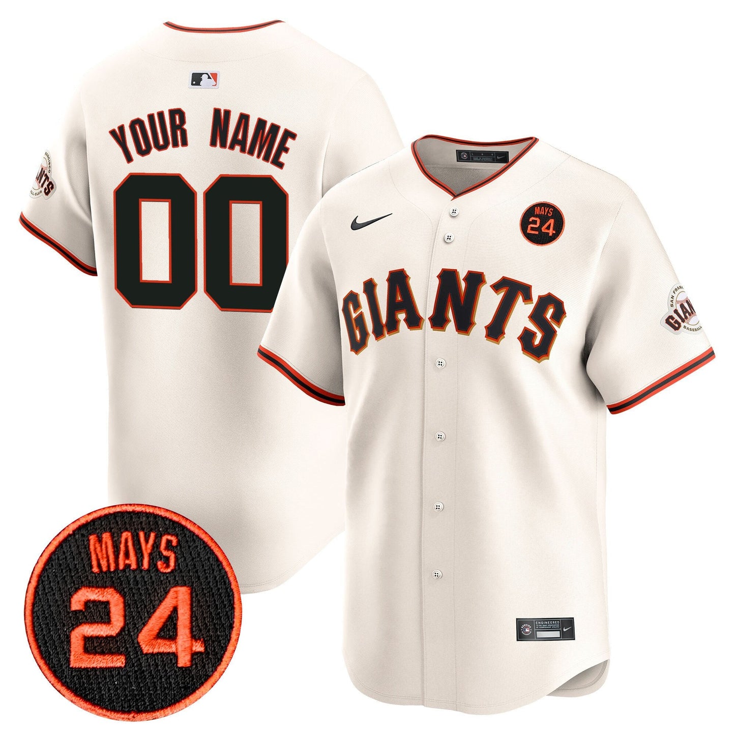 San Francisco Giants 2024 Willie Mays Patch Vapor Premier Limited Custom Jersey V3 - All Stitched