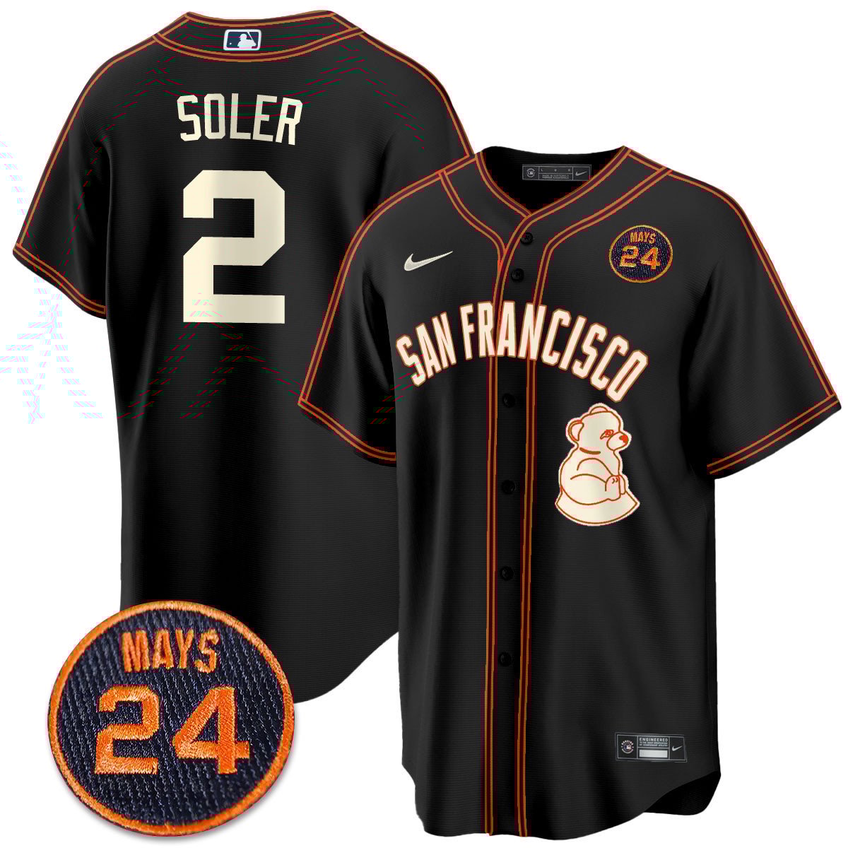 Men's San Francisco Giants 2024 Vapor Premier Limited Jersey N1 - #24 Willie Mays Patch