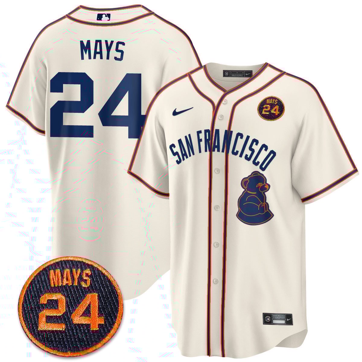 Men's San Francisco Giants 2024 Vapor Premier Limited Jersey N1 - #24 Willie Mays Patch