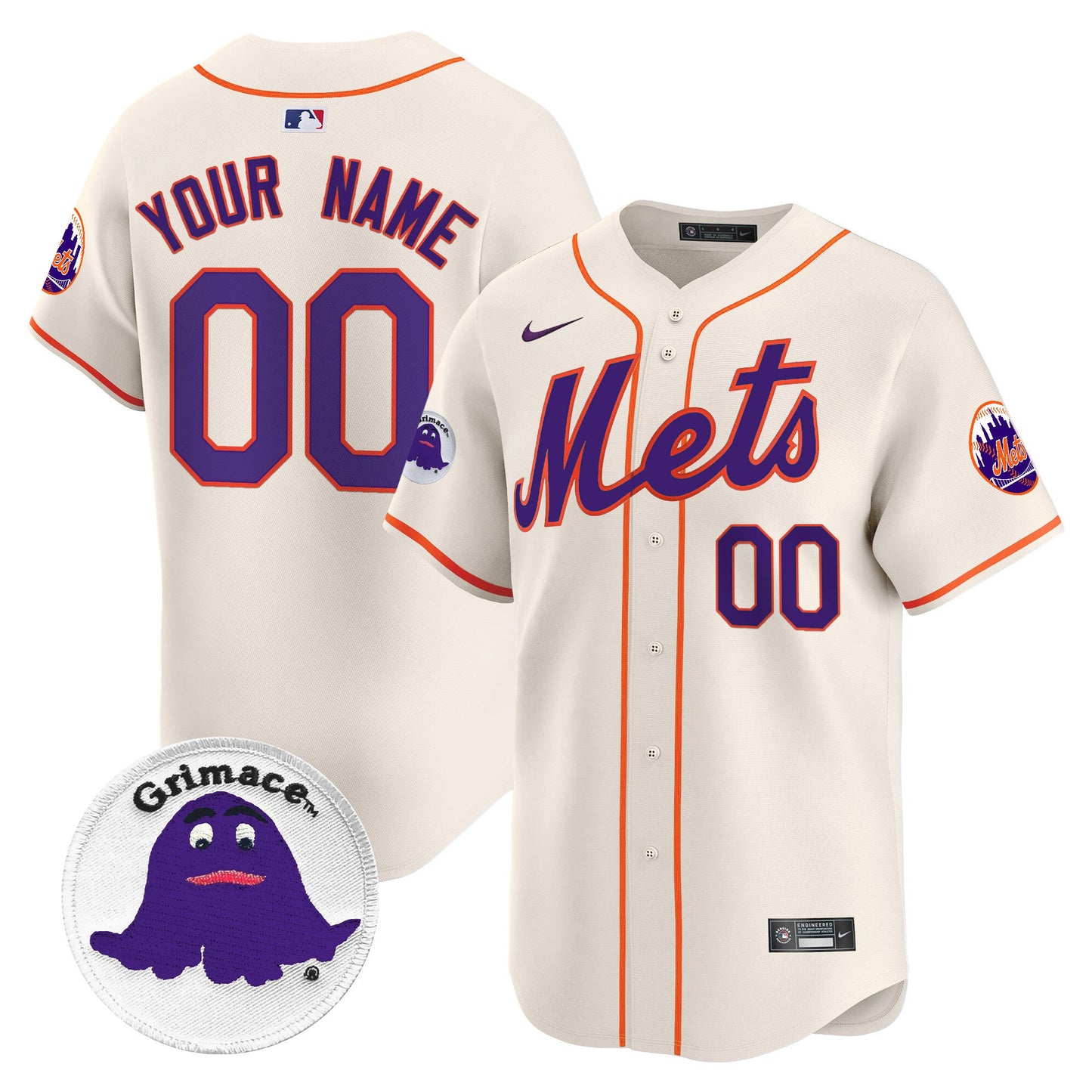 Mets Grimace Vapor Premier Limited Custom Jersey - All Stitched