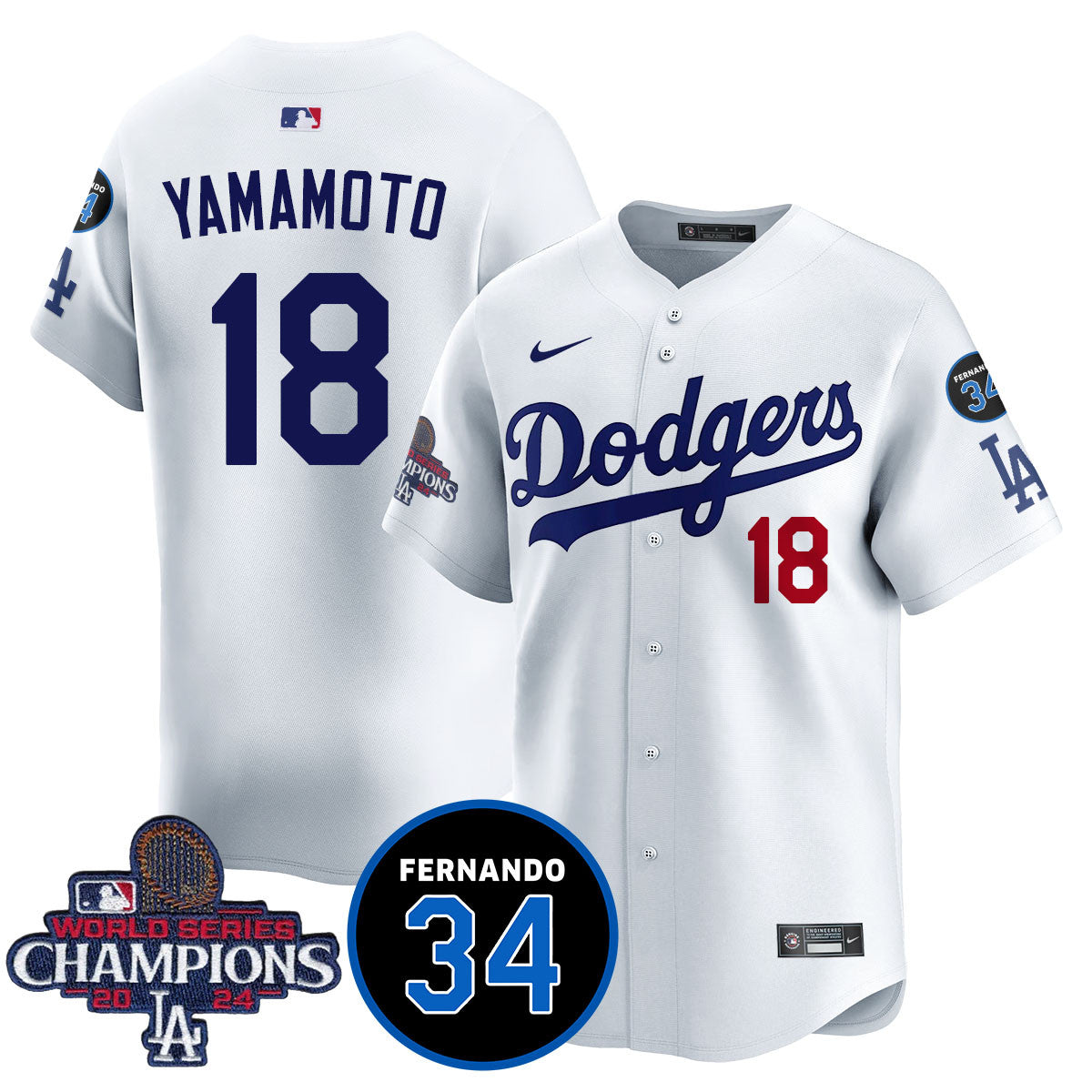 LA Dodgers - World Series Champions 2024/Fernando Valenzuela Memorial Jersey - All Stitched N08