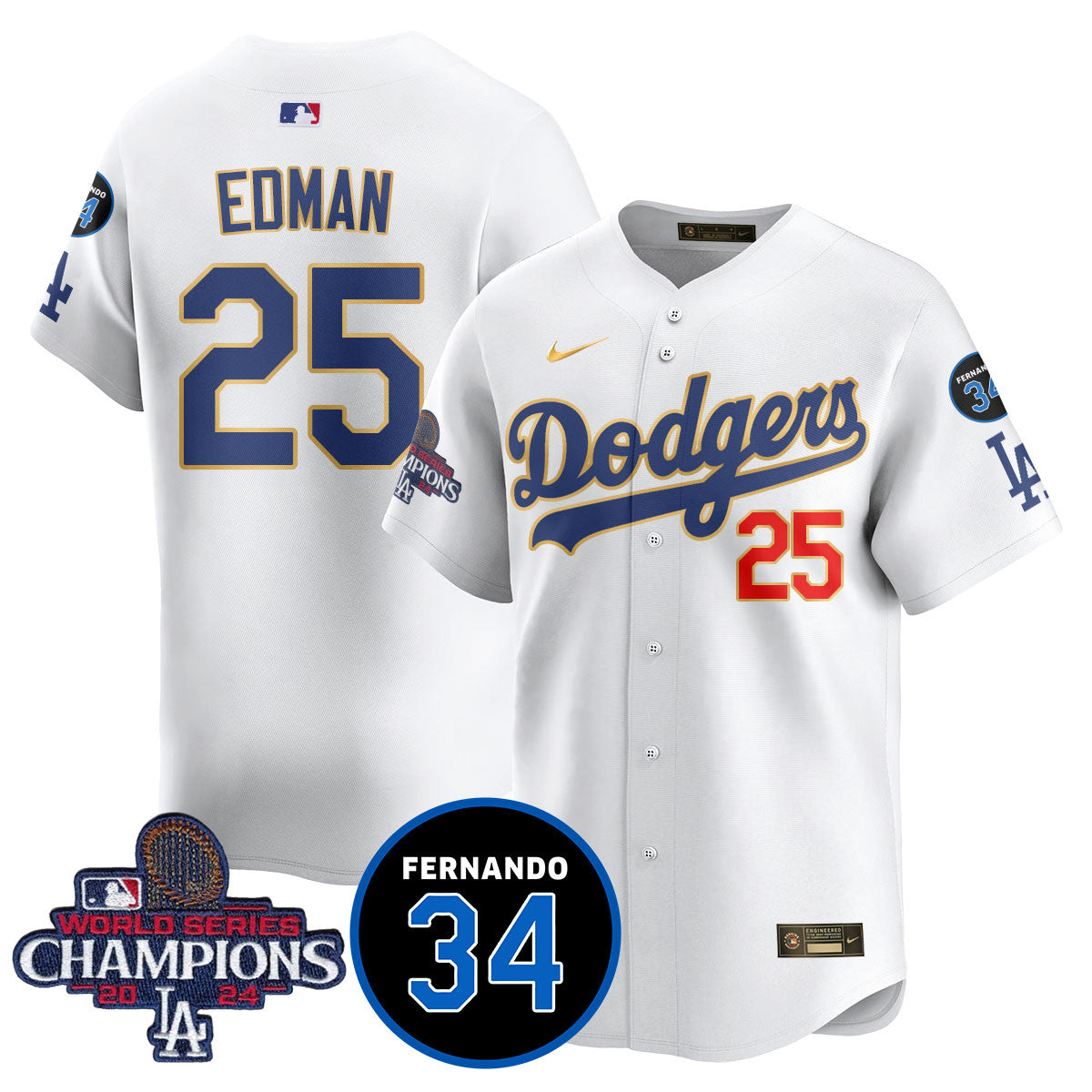 LA Dodgers - World Series Champions 2024/Fernando Valenzuela Memorial Jersey - All Stitched N08