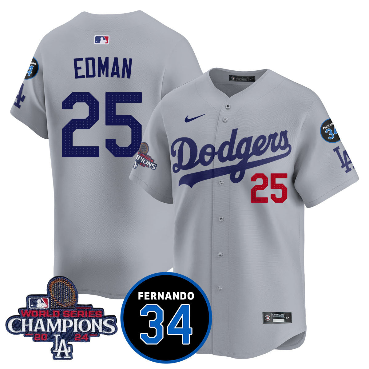 LA Dodgers - World Series Champions 2024/Fernando Valenzuela Memorial Jersey - All Stitched N08