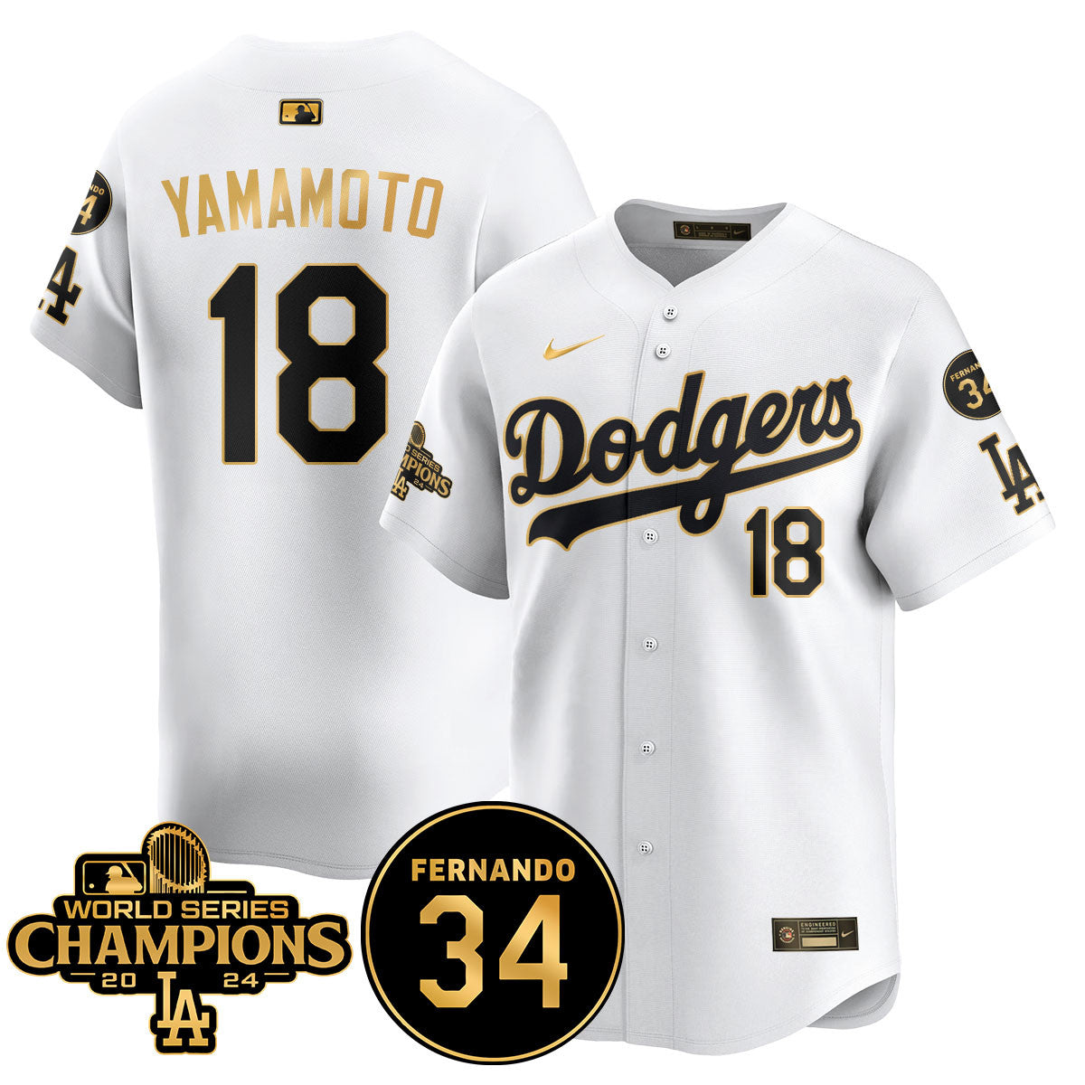 LA Dodgers - World Series Champions 2024/Fernando Valenzuela Memorial Jersey - All Stitched N08