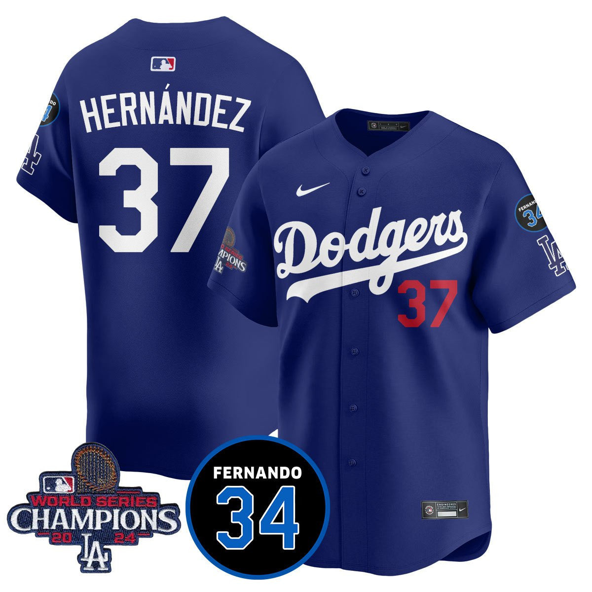 LA Dodgers - World Series Champions 2024/Fernando Valenzuela Memorial Jersey - All Stitched N08