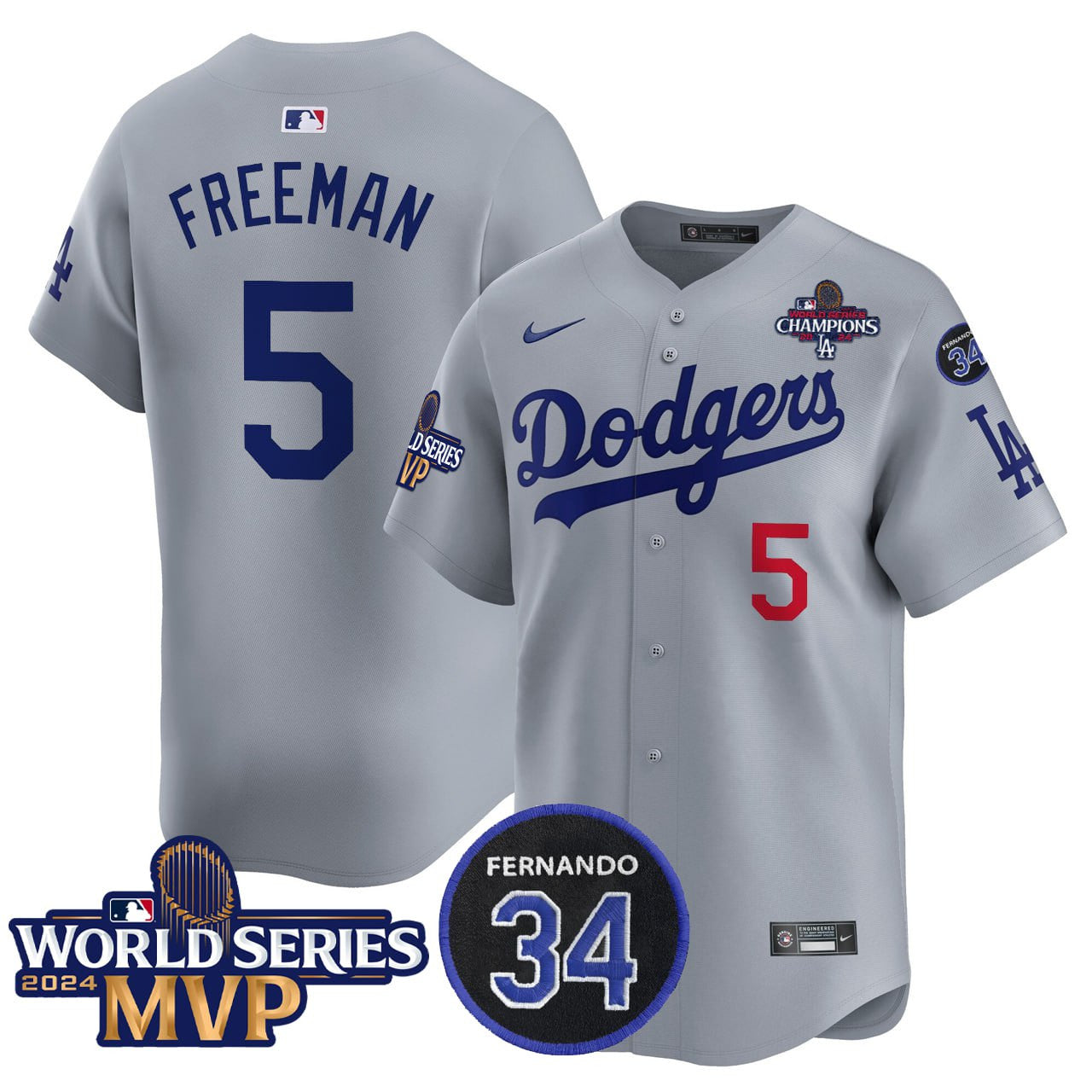 Freddie Freeman LAD 2024 World Series Champions MVP Gray Jersey - All Stitched