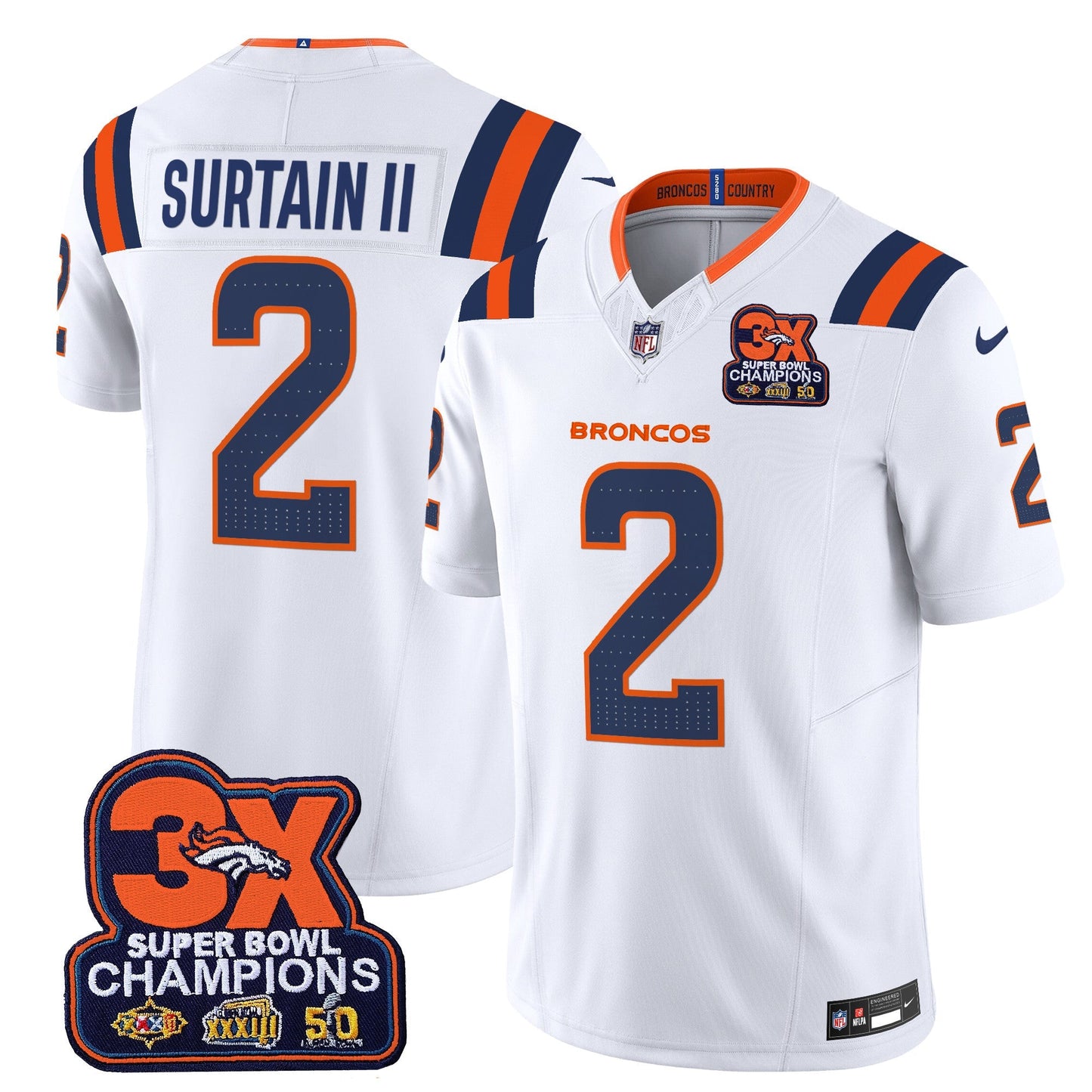 DEN 3-Time Champions Patch Vapor Limited Jersey V2 - All Stitched