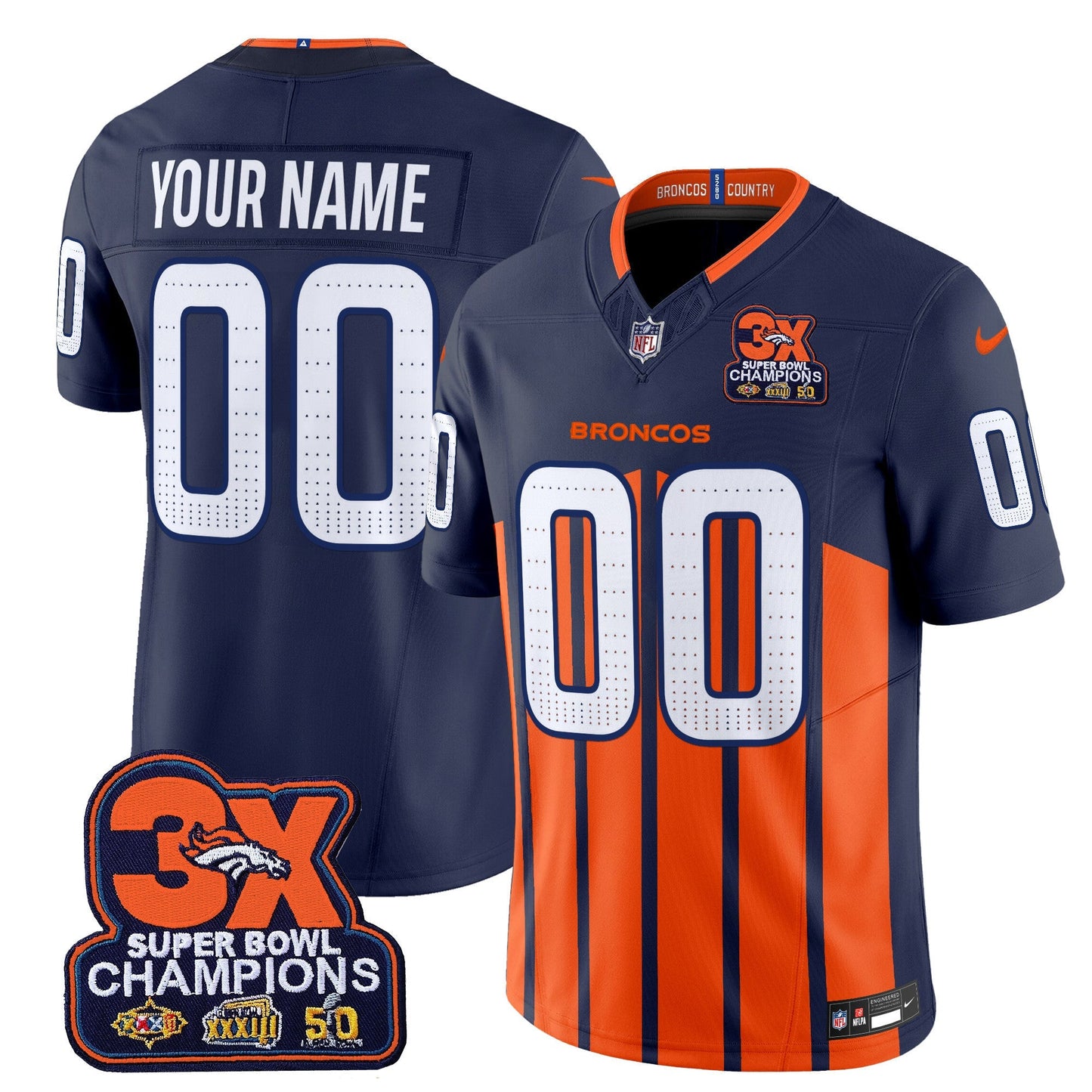 DEN 3-Time Champions Patch Vapor Limited Custom Jersey V2 - All Stitched