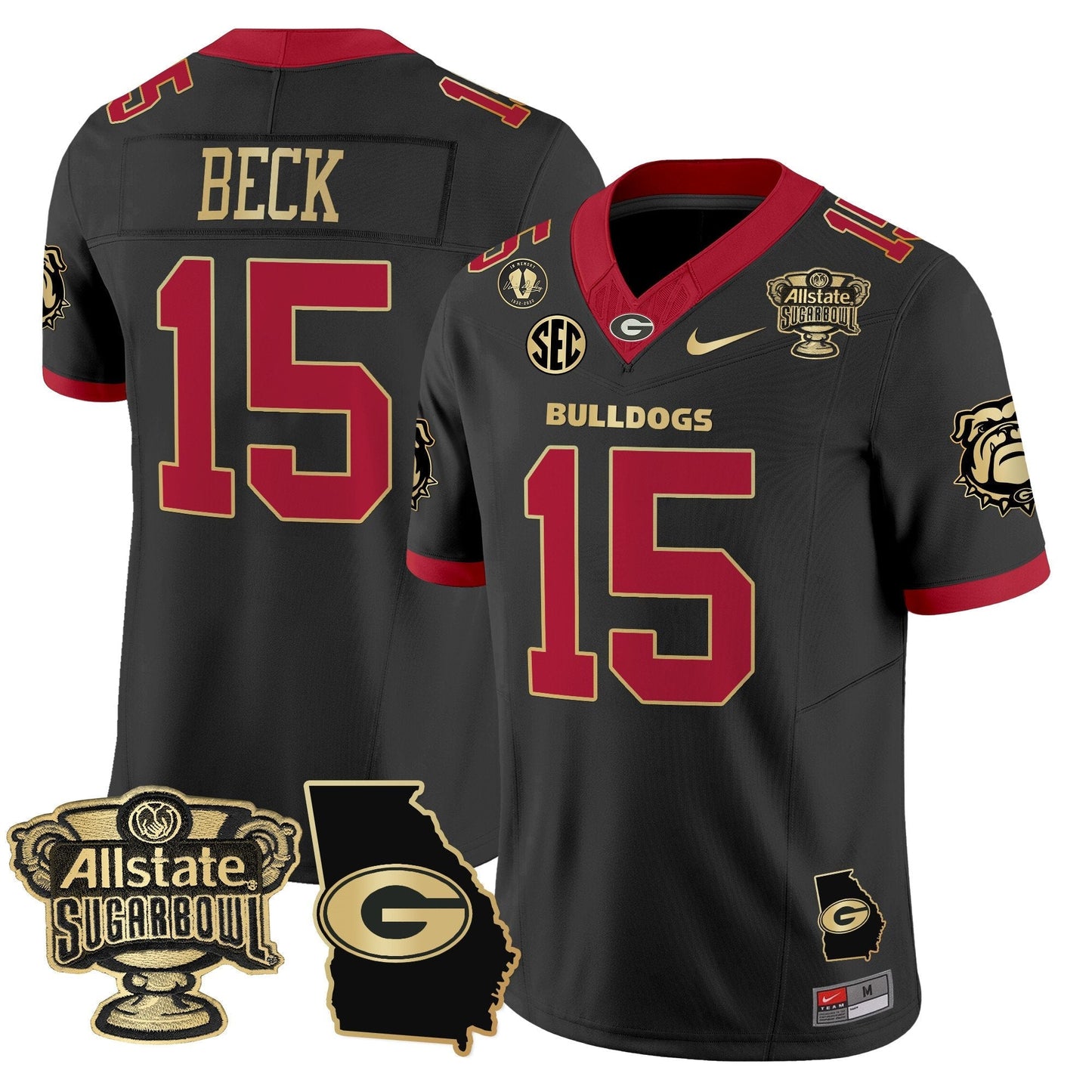 UGA 2025 Sugar Bowl & Georgia Map Patch Vapor Limited Jersey - All Stitched