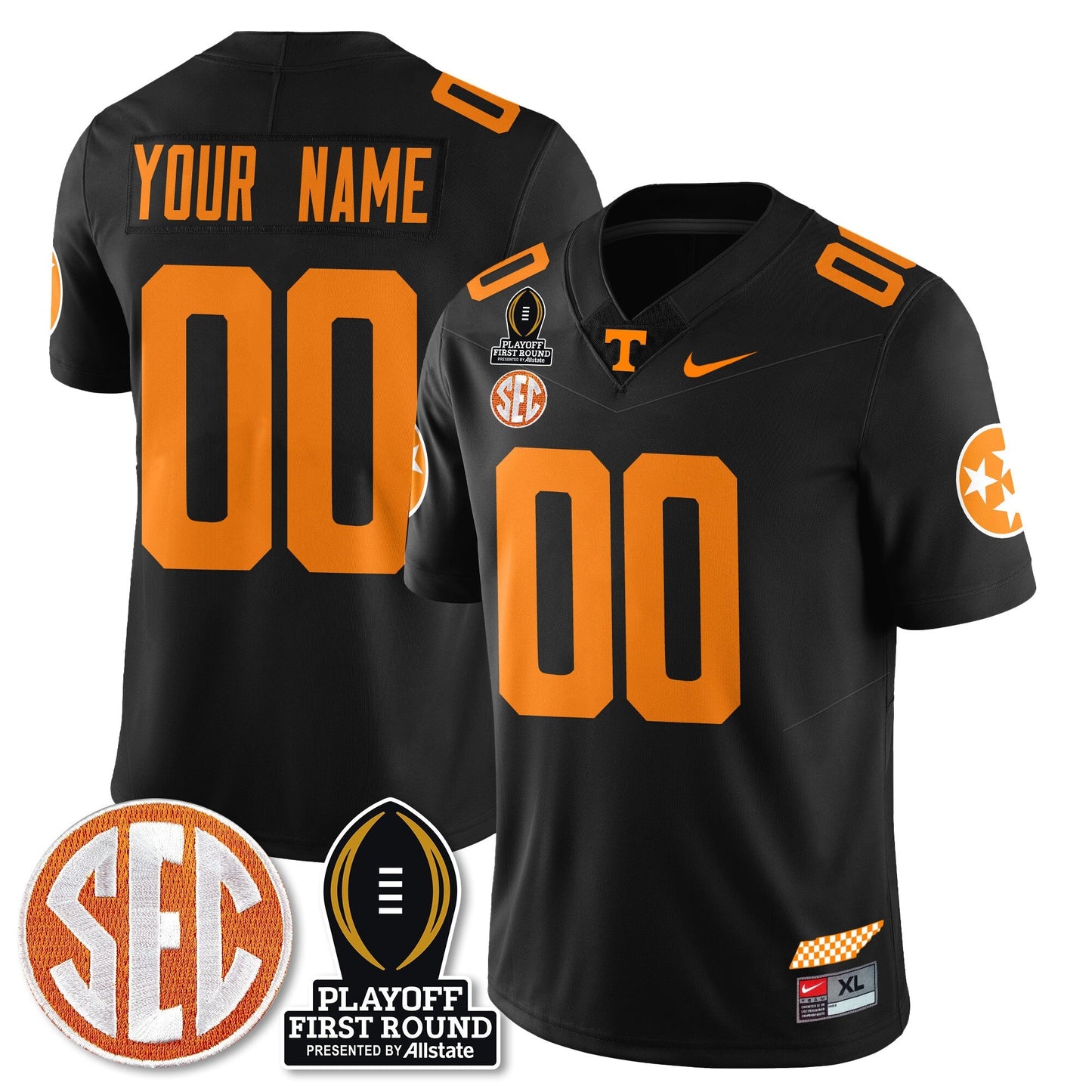 Custom TENN Football Jersey - Playoff First Round Patch - All Stitched
