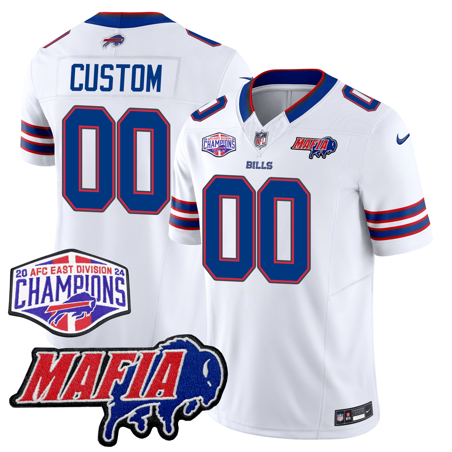 Custom BUF 24/25 Jersey - Bills Mafia + AFC East Championship Patch