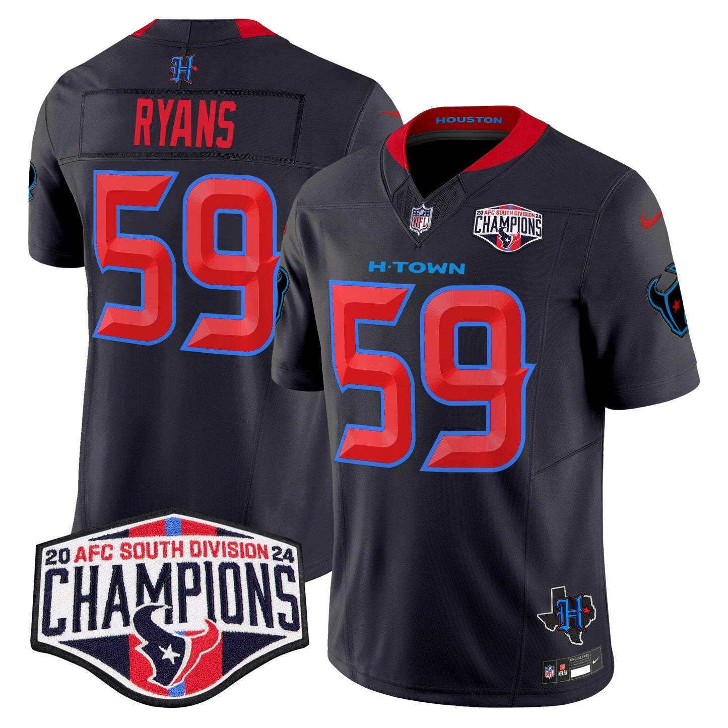 HOU 2024 AFC South Division Champions Patch Vapor Limited Jersey - All Stitched