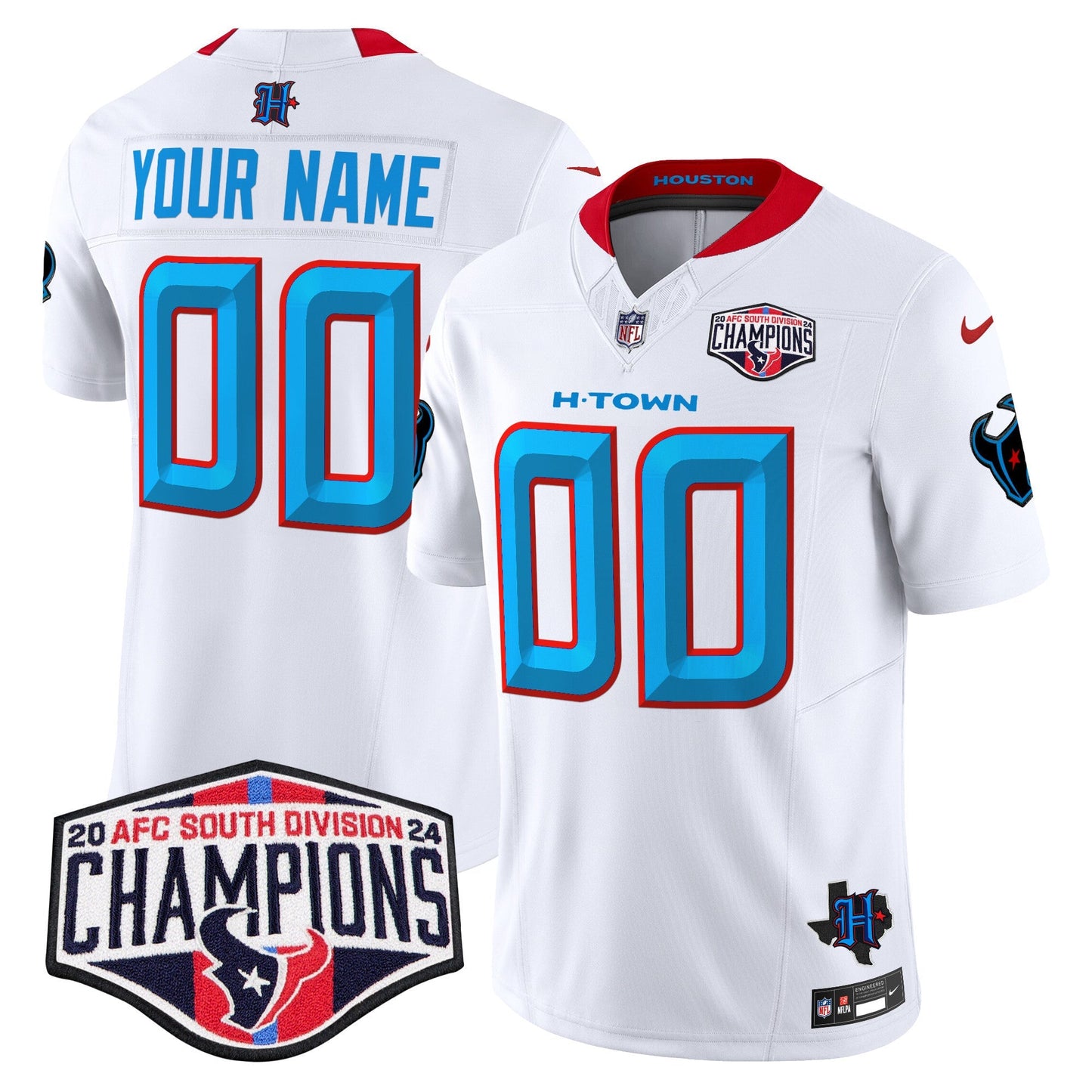 HOU 2024 AFC South Division Champions Patch Vapor Limited Custom Jersey - All Stitched
