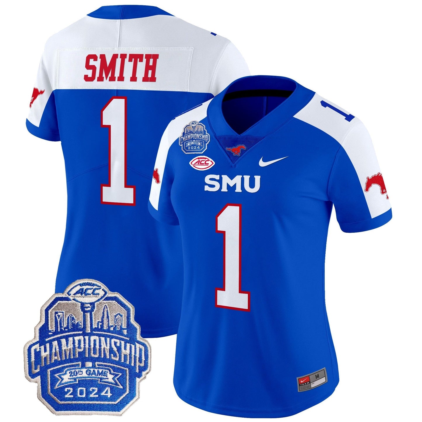 Women's SMU Mustangs 2024 ACC Championship Patch Vapor Limited Jersey - All Stitched