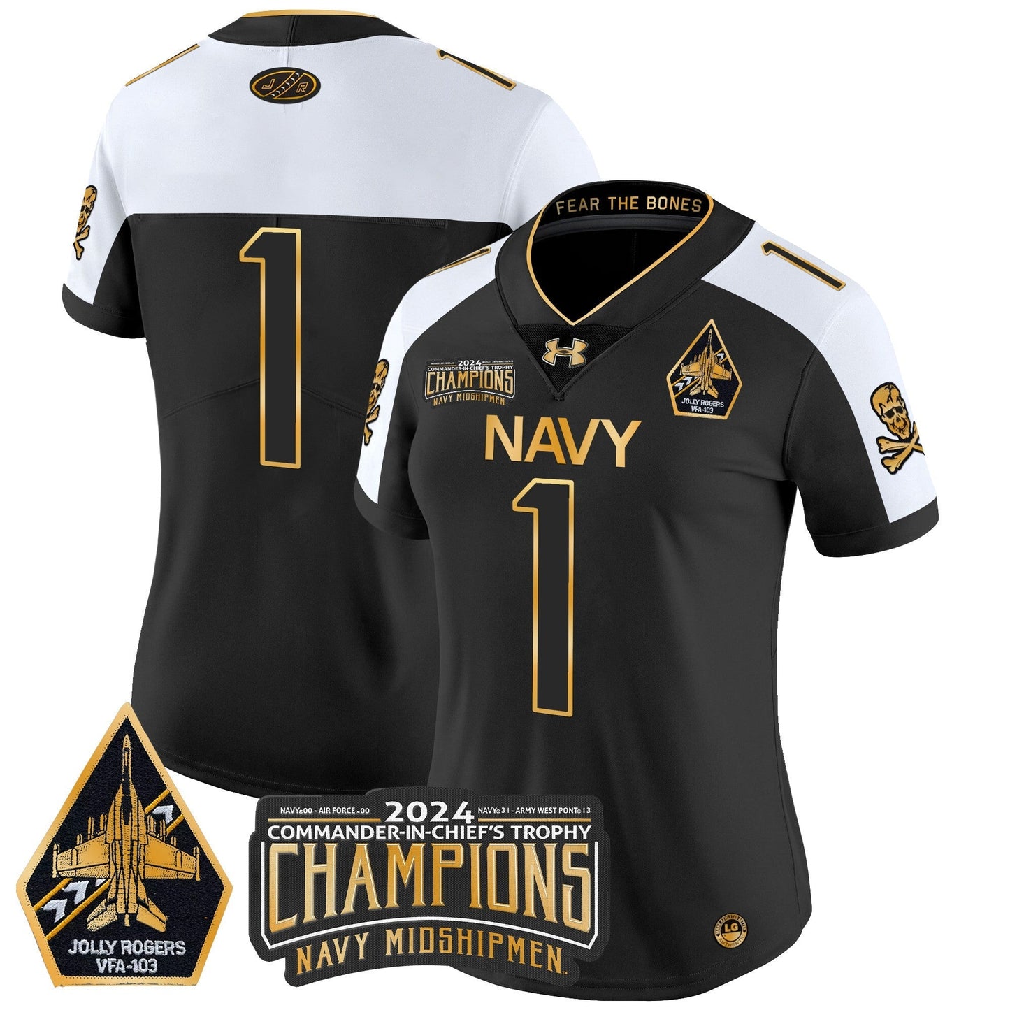 Women's Navy Midshipmen 2024 Commander-In-Chief's Trophy Champions Patch Gold Vapor Limited Jersey - All Stitched