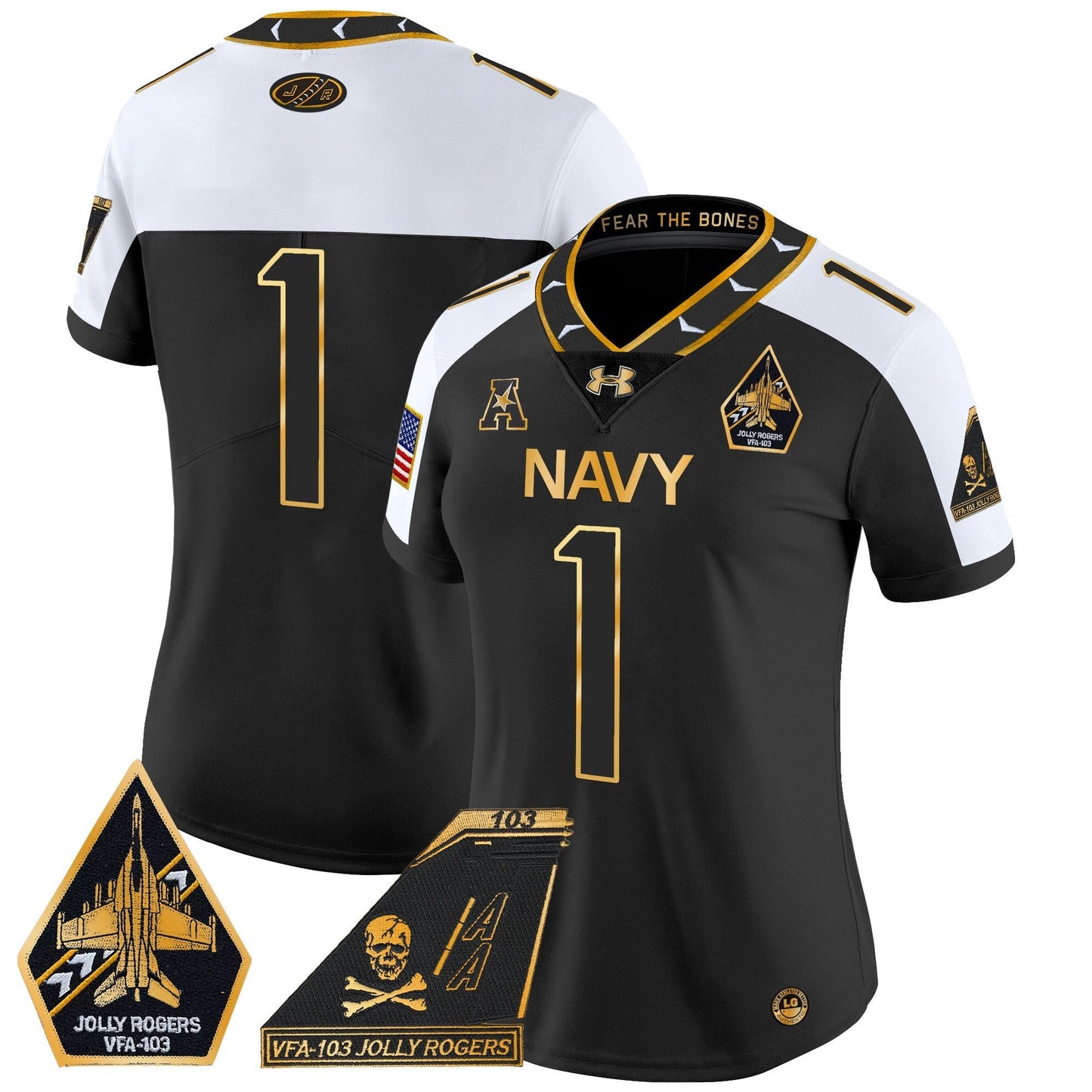 Women's Navy Midshipmen 2024 Jolly Rogers Patch Gold Vapor Limited Jersey - All Stitched
