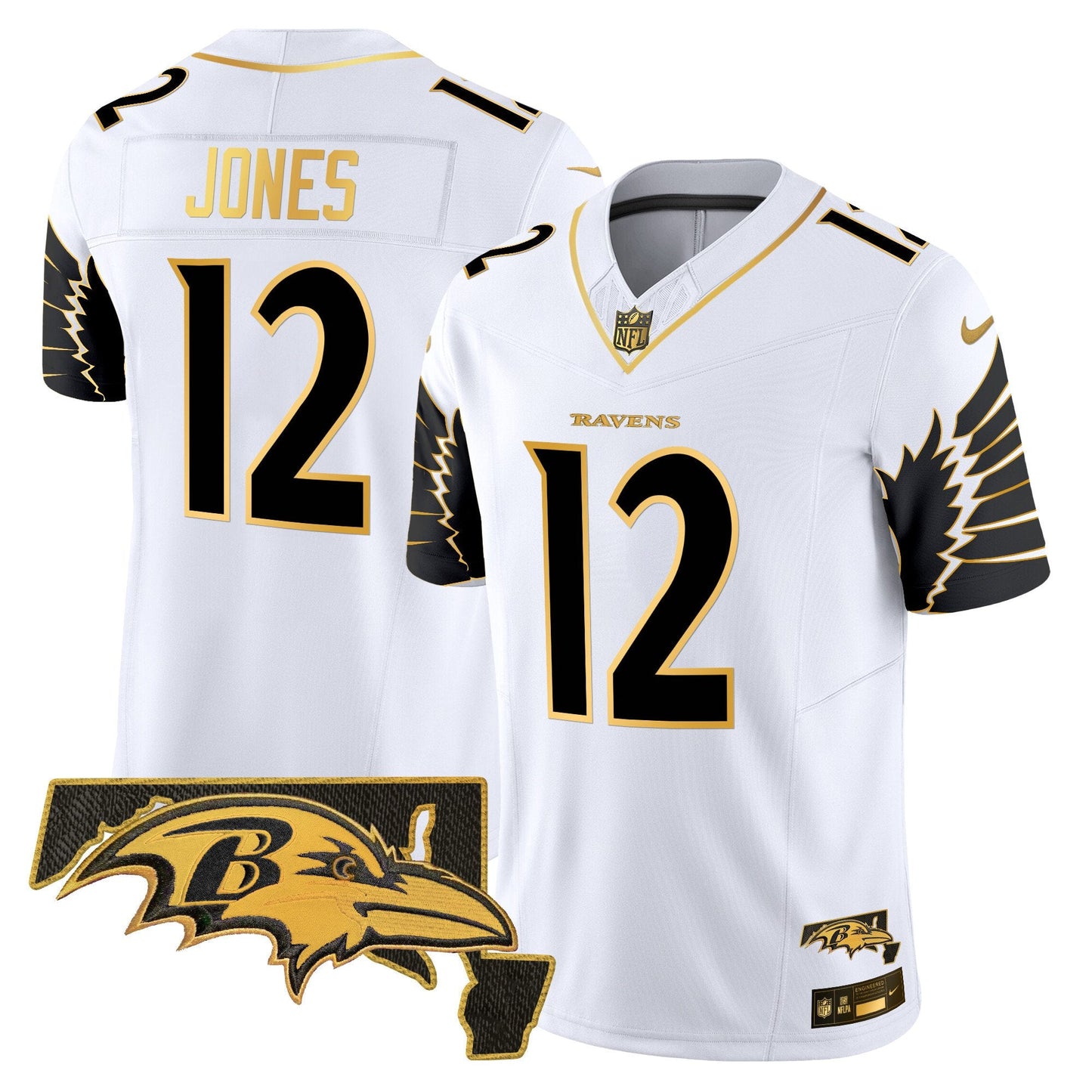 Ravens Maryland Patch Gold Vapor Limited Jersey V2 - All Stitched