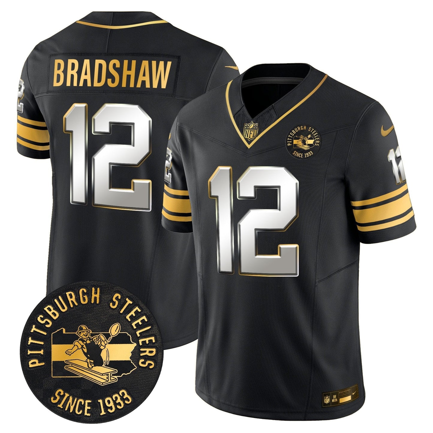 Pittsburgh Steelers Throwback 1933 Patch Gold Vapor Limited Jersey - All Stitched