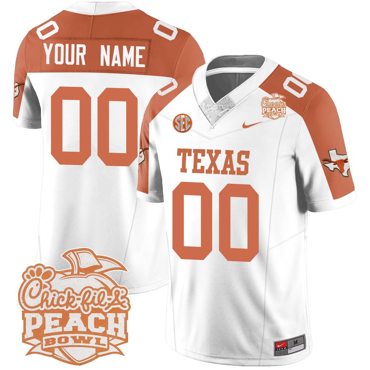 Custom TEX 2024 Peach Bowl Jersey - All Stitched