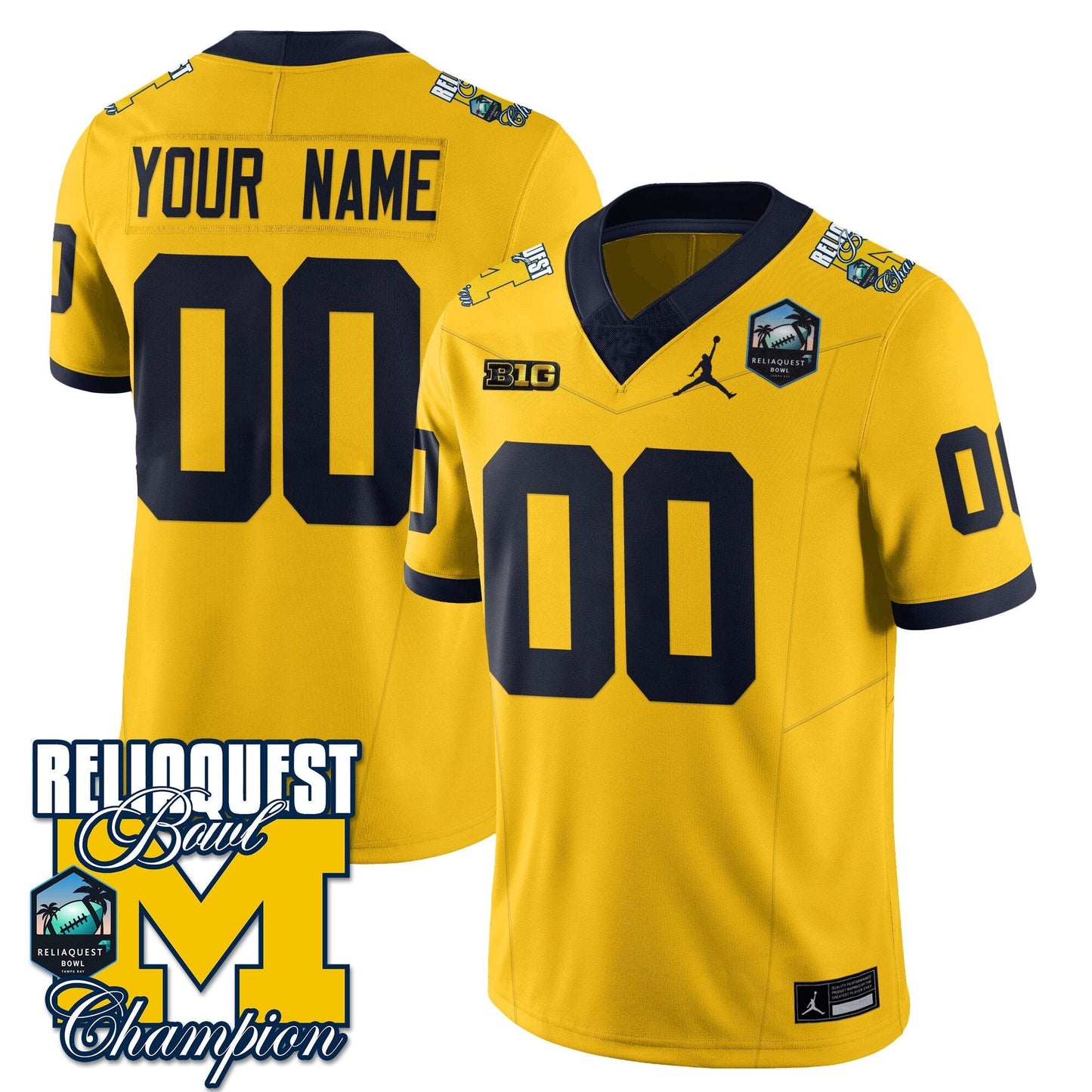 Custom Gender/Name MICH 2024 ReliaQuest Bowl Champions Jersey - All Stitched