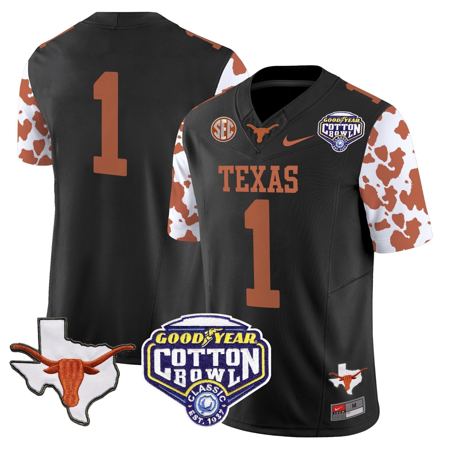 TEX Cow Spots Cotton Bowl Patch Vapor Limited Jersey - All Stitched