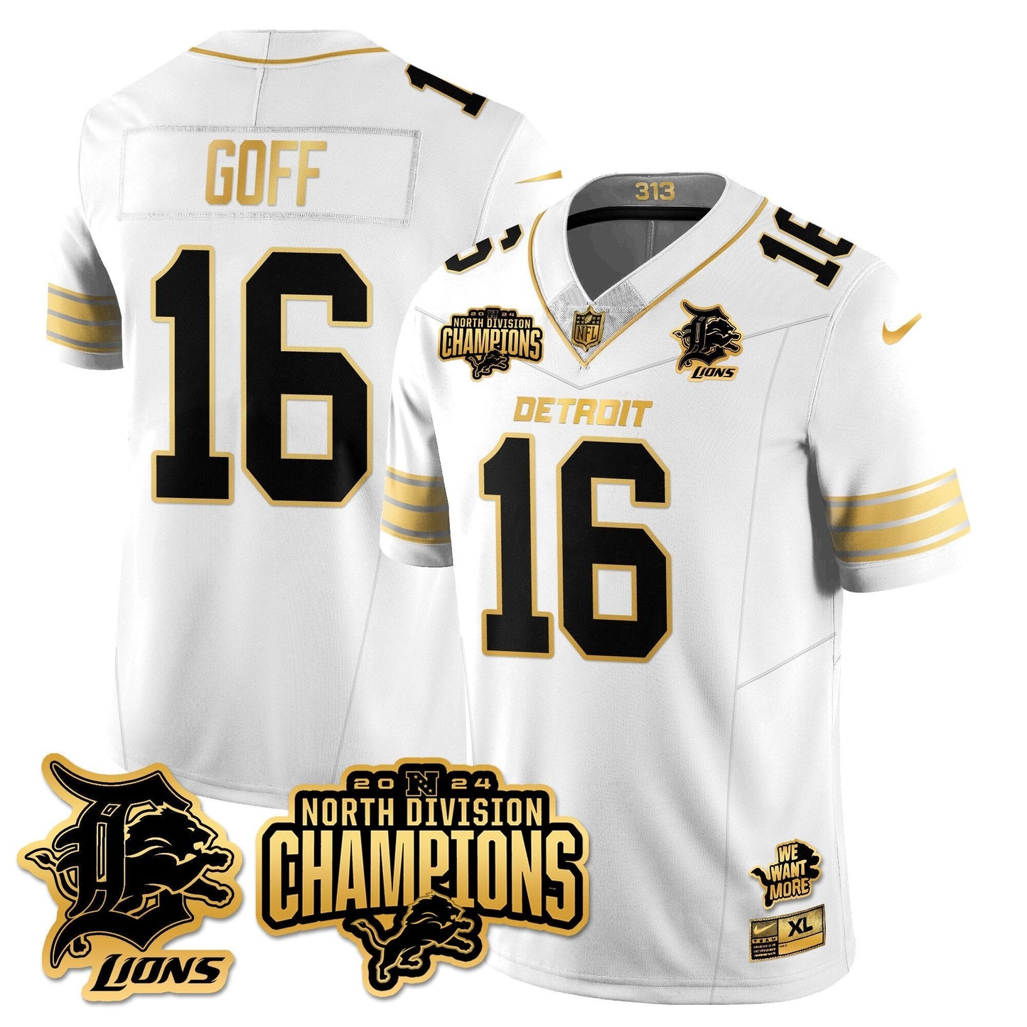 DET 2024 NFC North Champions Gold Jersey N2 - All Stitched