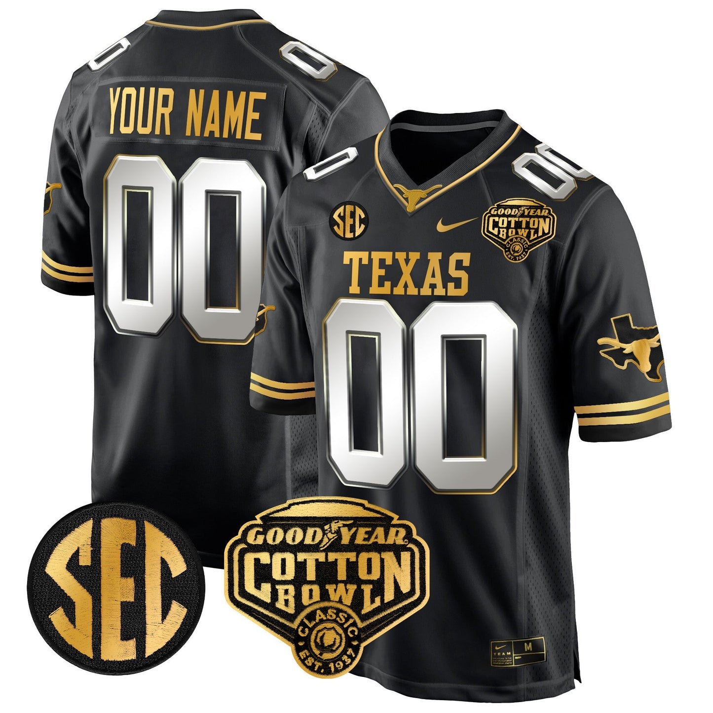 TEX Cotton Bowl Patch Gold Game Custom Jersey - All Stitched