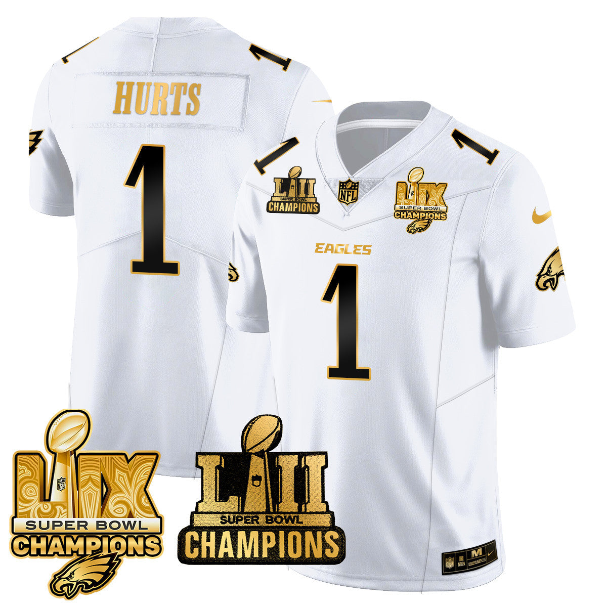 PHI LII-LIX Super Bowl Champions Gold Vapor Limited Jersey N2 - All Stitched