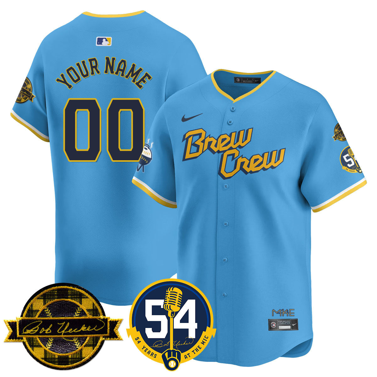 Custom Name/Number MIL Jersey - Bob Uecker, 54 Seasons for Brewers - All Stitched