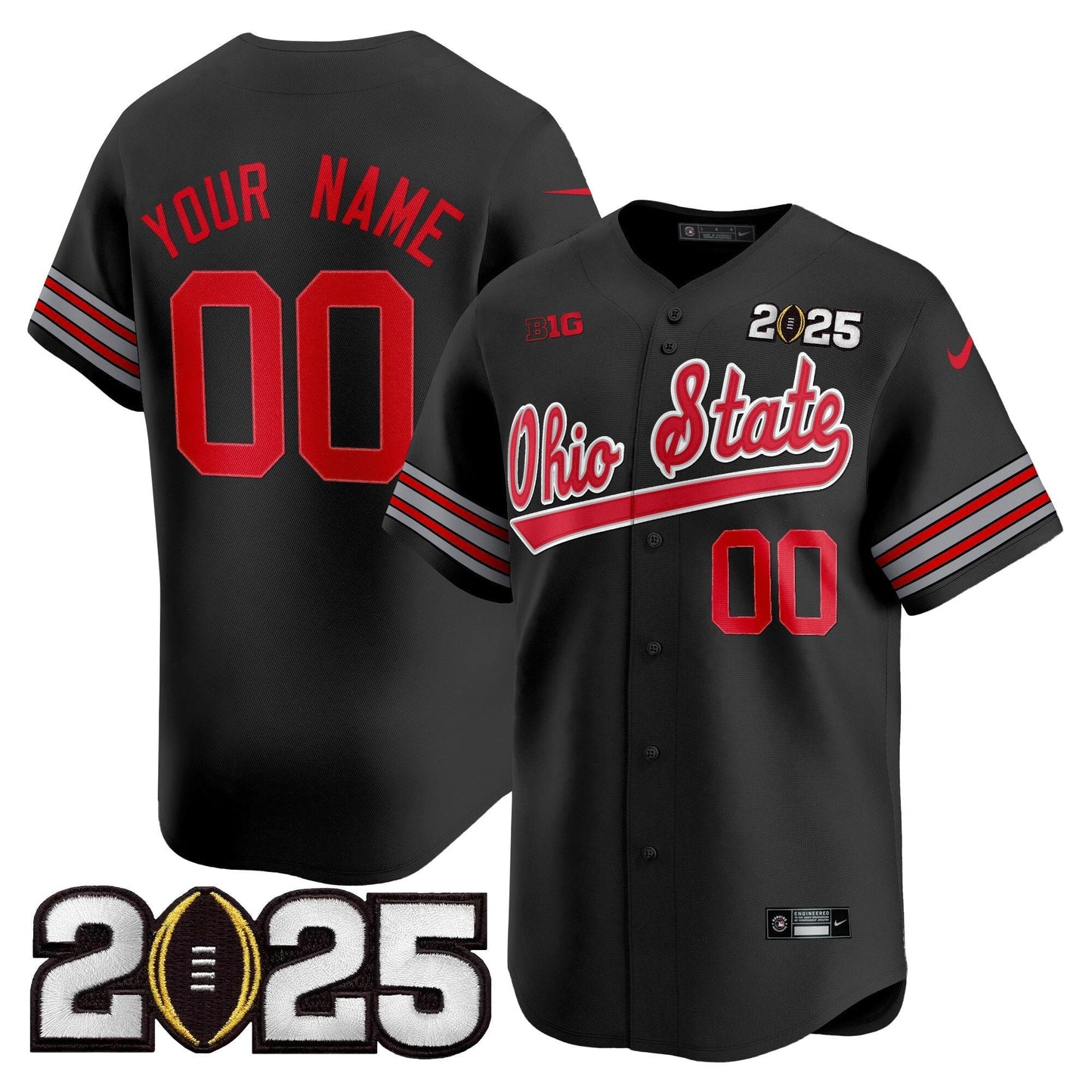 Ohio State Buckeyes 'Heritage Stripe' 2025 CFP Final Patch Vapor Baseball Custom Jersey V2 - All Stitched