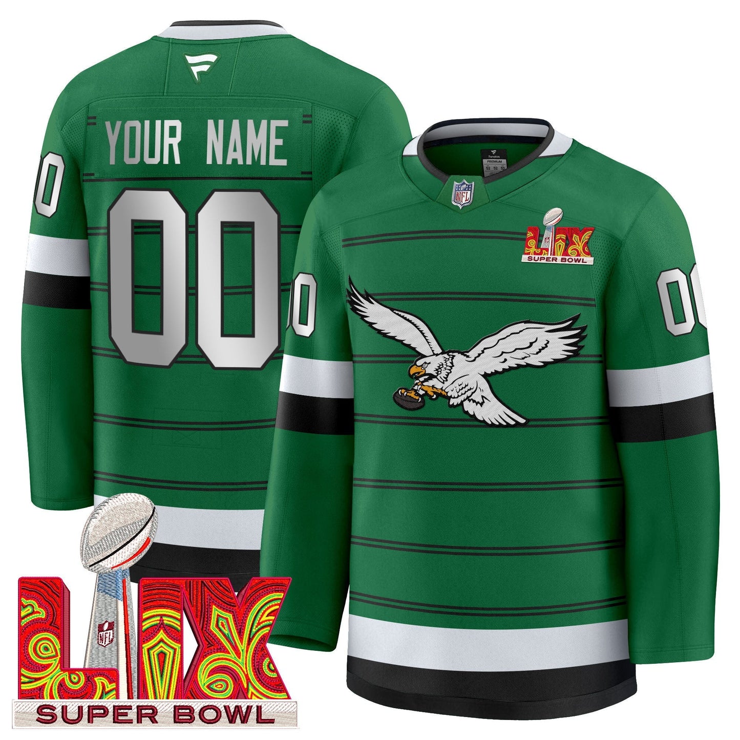 Eagles Kelly Green Hockey Premium Custom Jersey - All Stitched